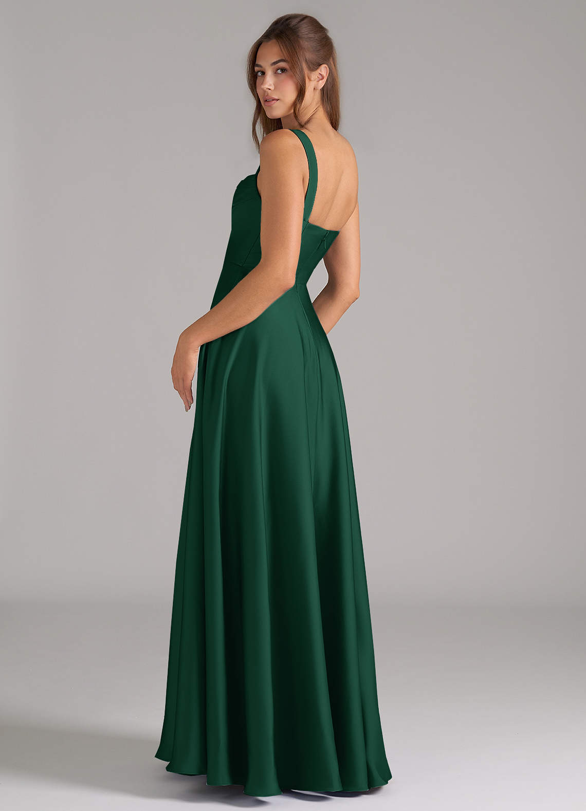 Azazie Shaude Brautjungfernkleider A-Linie Plissee Stretch-Satin Kleid Dunkelgrün image6