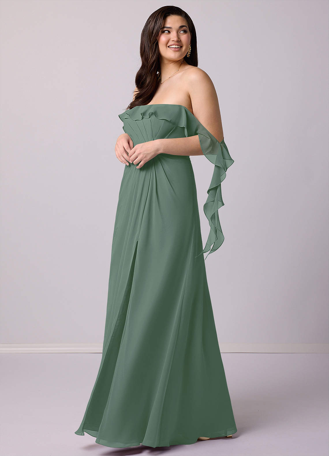Barbie ♥ Azazie Bridesmaid Dresses A-Line Off the Shoulder Chiffon Floor-Length Dress image10