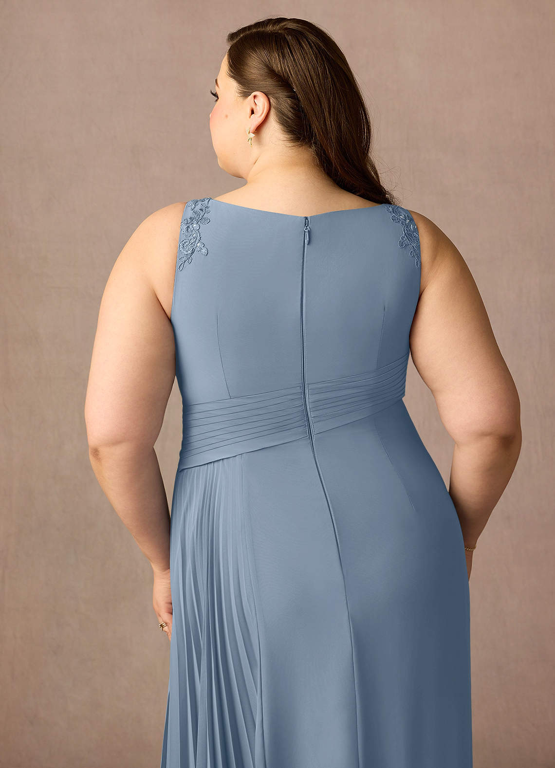 Azazie Galvan Moeder van de bruid jurken A-Lijn Jurk van Chiffon Pailletten Stoffig Blauw image13