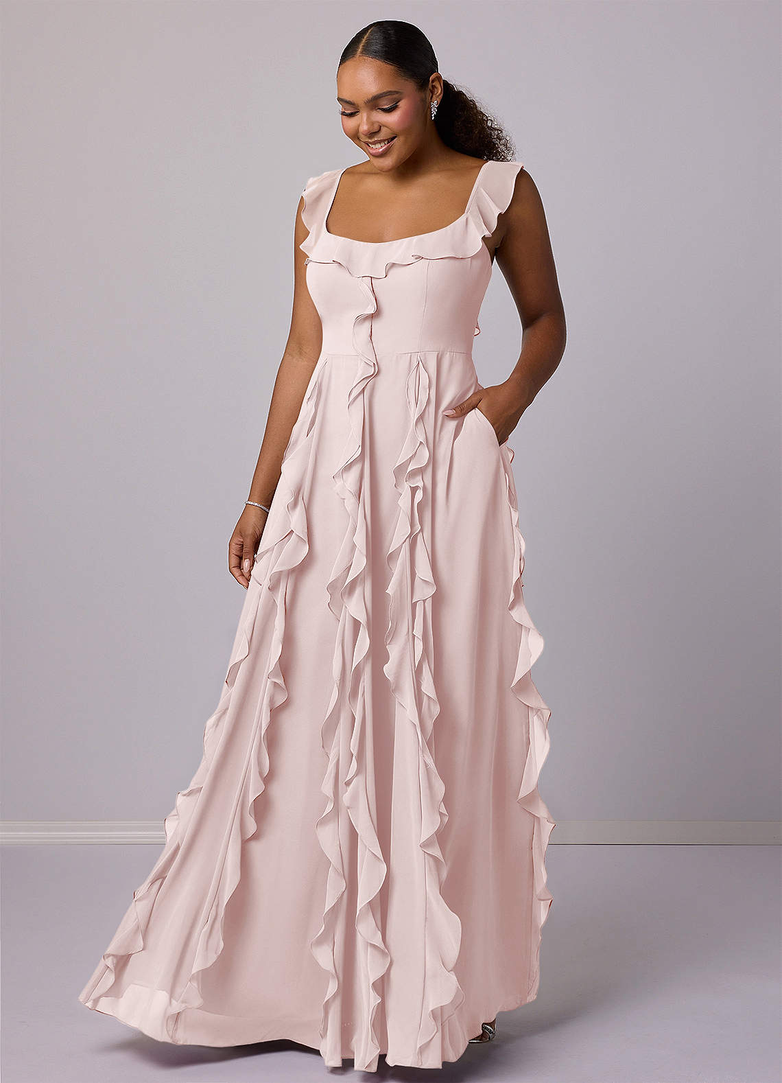 Barbie ♥ Azazie Bridesmaid Dresses Blushing Pink A-Line with Pockets Chiffon Dress image1