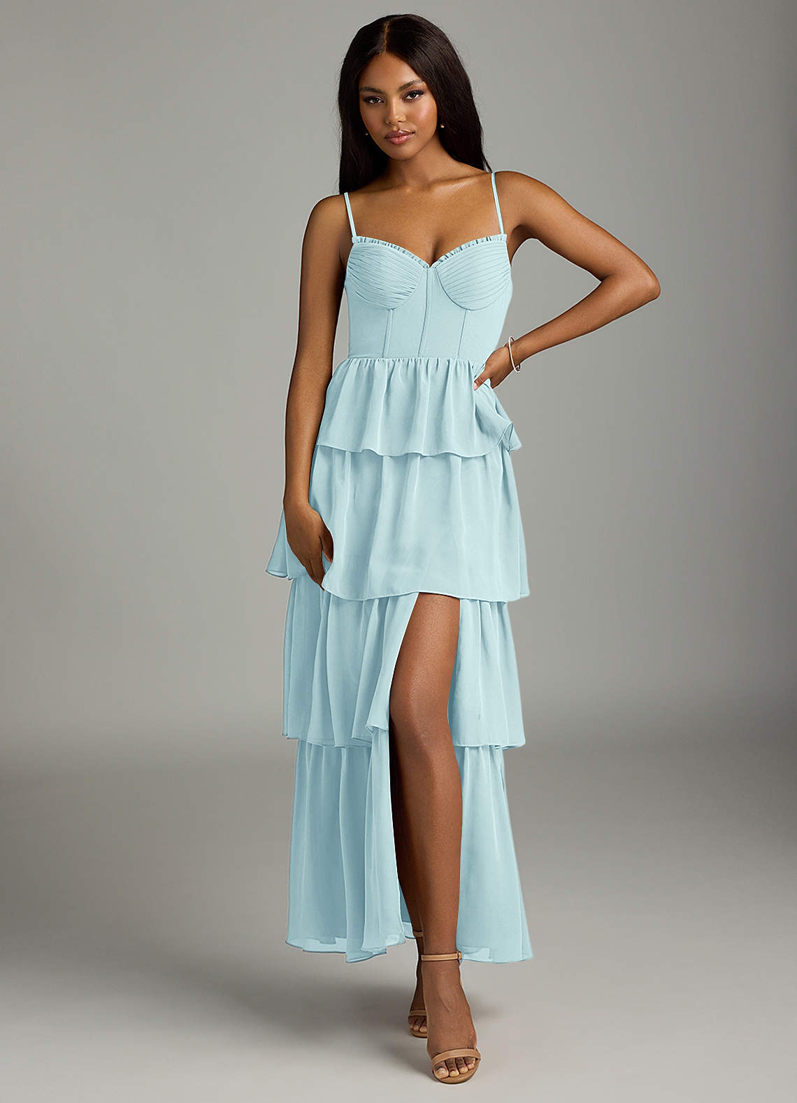 Azazie Kaiden Bridesmaid Dresses Sea Glass A-Line Sweetheart Neckline Chiffon Dress image1