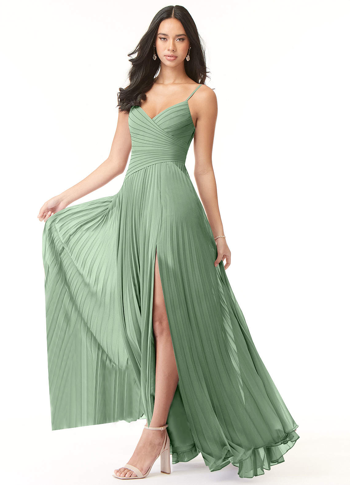 Azazie A-Line V-Neck Floor-Length Chiffon Bridesmaid Dresses - matcha Azazie A-Line V-Neck Floor-Length Chiffon Bridesmaid Dresses - matcha
