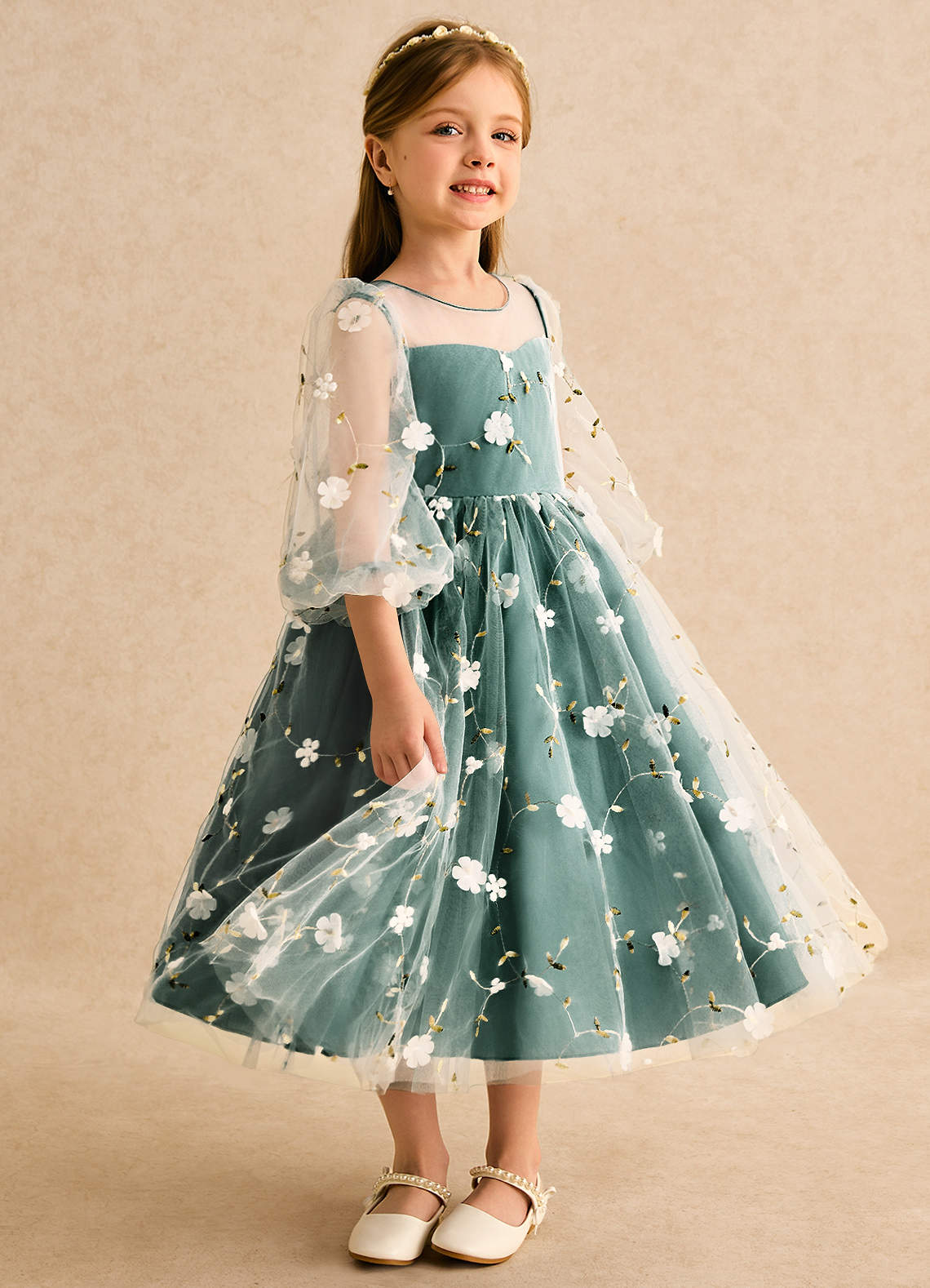 Azazie Elowen Flower Girl Dresses Emerald A-Line Sweetheart Neckline Lace Dress image3