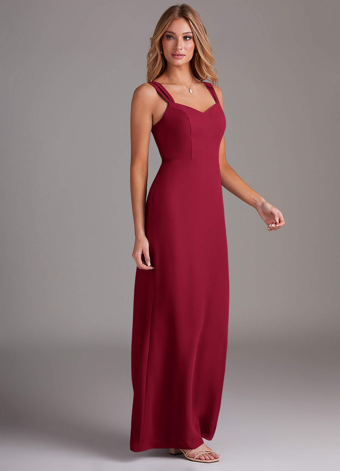 Azazie Denice Jurken voor bruidsmeisjes Jurk van Chiffon met Kolom Geplooid Bourgondië image4