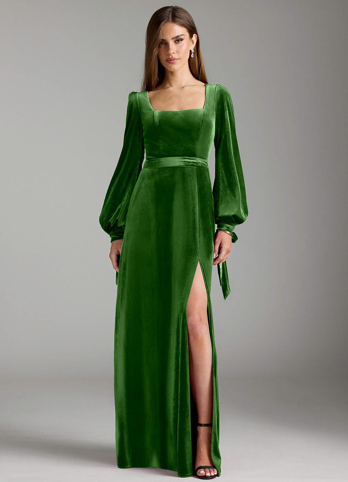 Azazie Leonia Bridesmaid Dresses Ivy A-Line Long Sleeve Velvet Dress image1