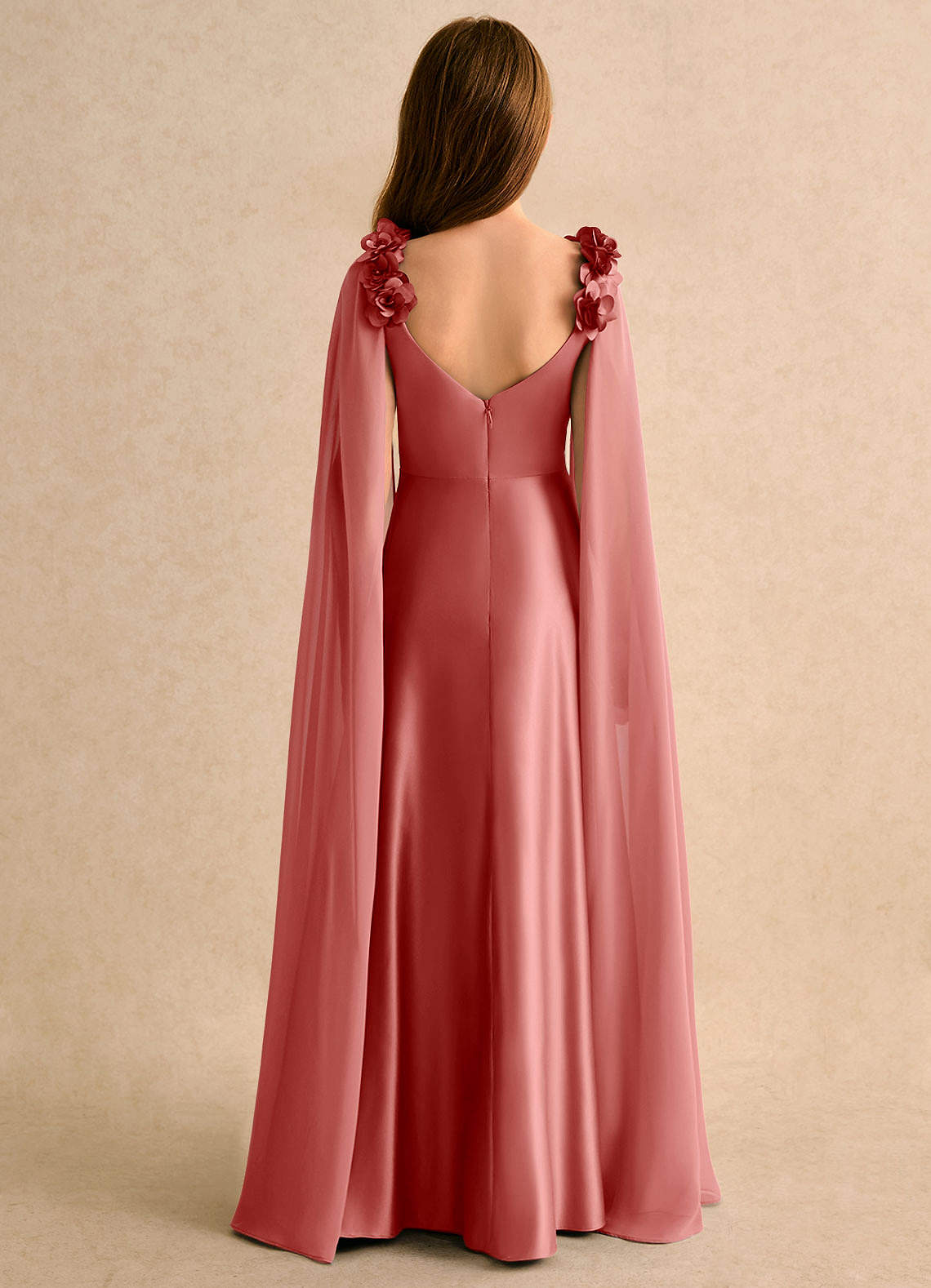 Azazie Rosita Girls Formal Vestidos de florista Vestido Rosa Antiga de Cetim fosco de Linha A com Plissado image1