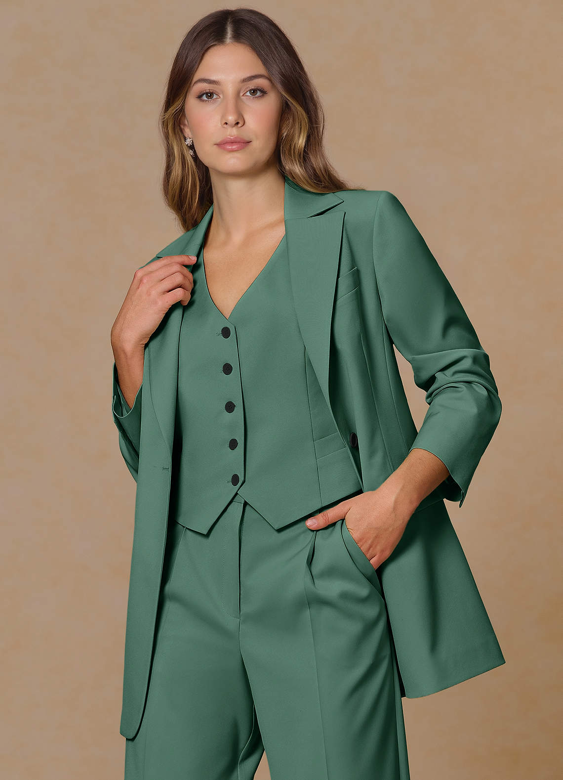 front Rowan Eukalyptus Performance-Blazer mit raffiniertem Webmuster