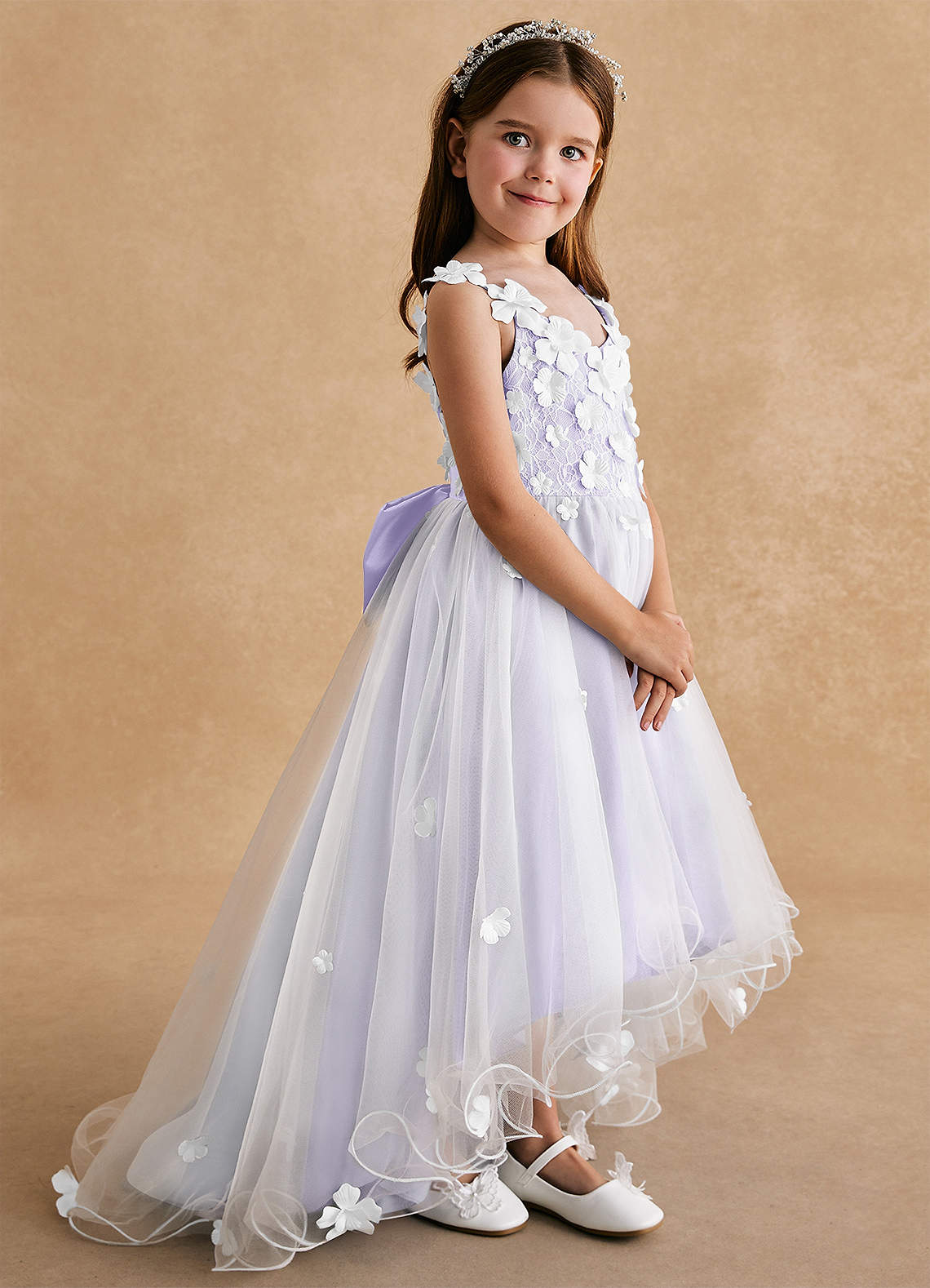 Illusion Lace Tulle Flower Girl Dresses with Navy Belt, Affordable Flower Girl Dresses, FG083