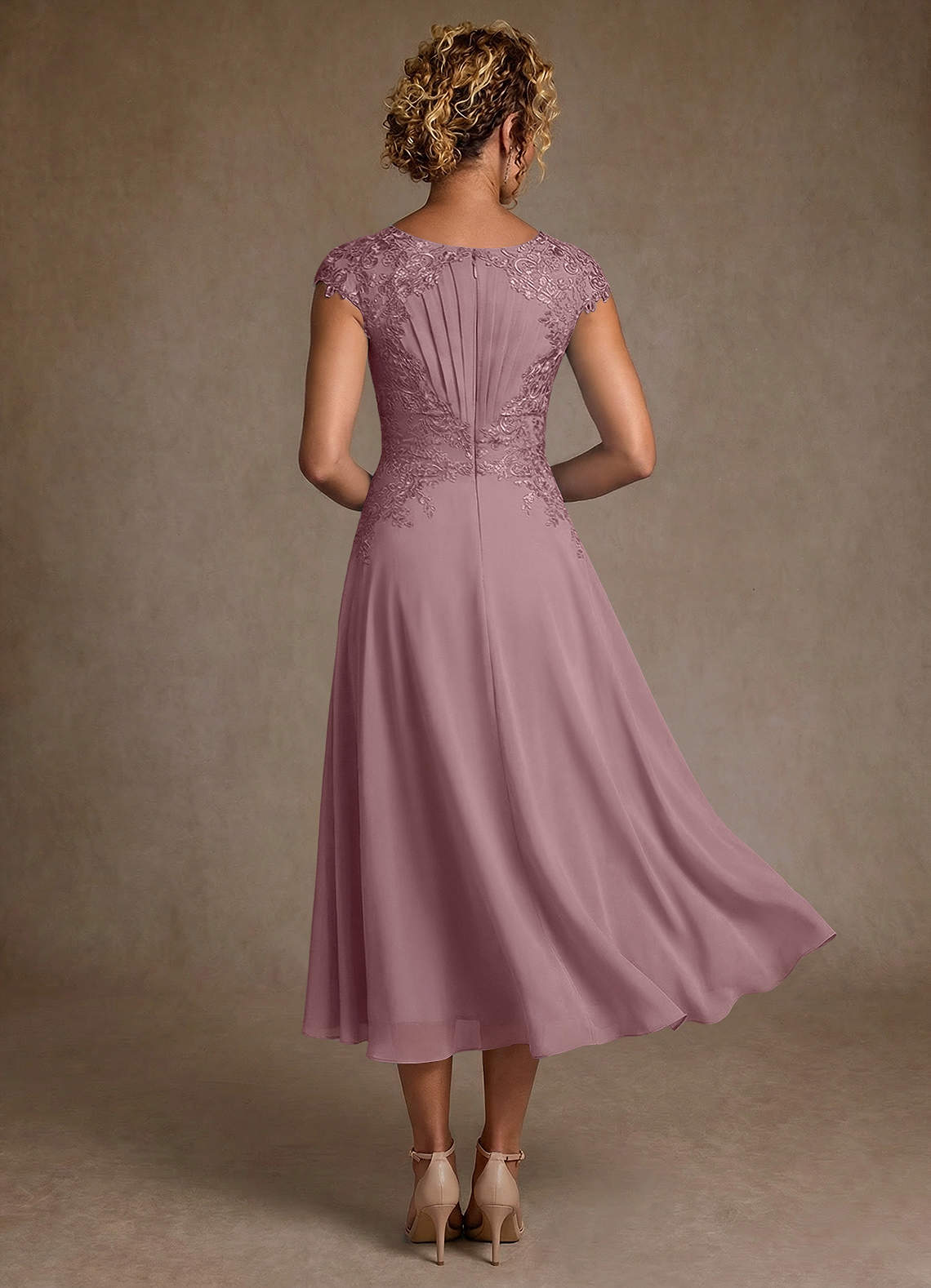 Azazie Crista Mère de la mariée Robes Robe Trapèze en Mousseline de soie Dentelle Rose Poussiéreuse image1