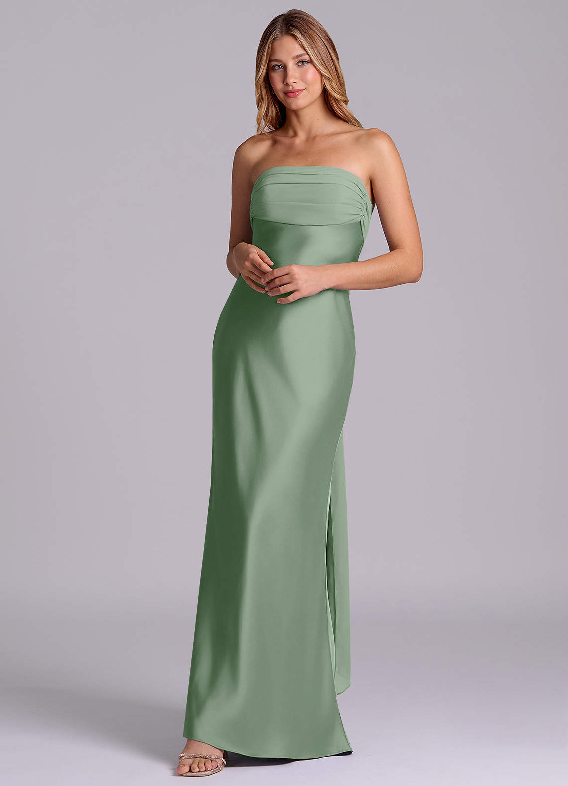 Azazie Ailanie Klänningar att prova hemma Klä av Tubklänning i Stretch Satin Axelbandslös Himmelsblå image2