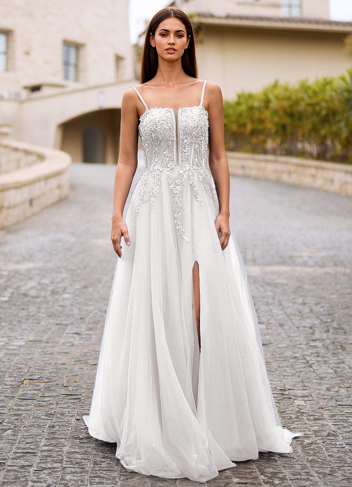 Veila Ivory Applique Tulle Prom Dress