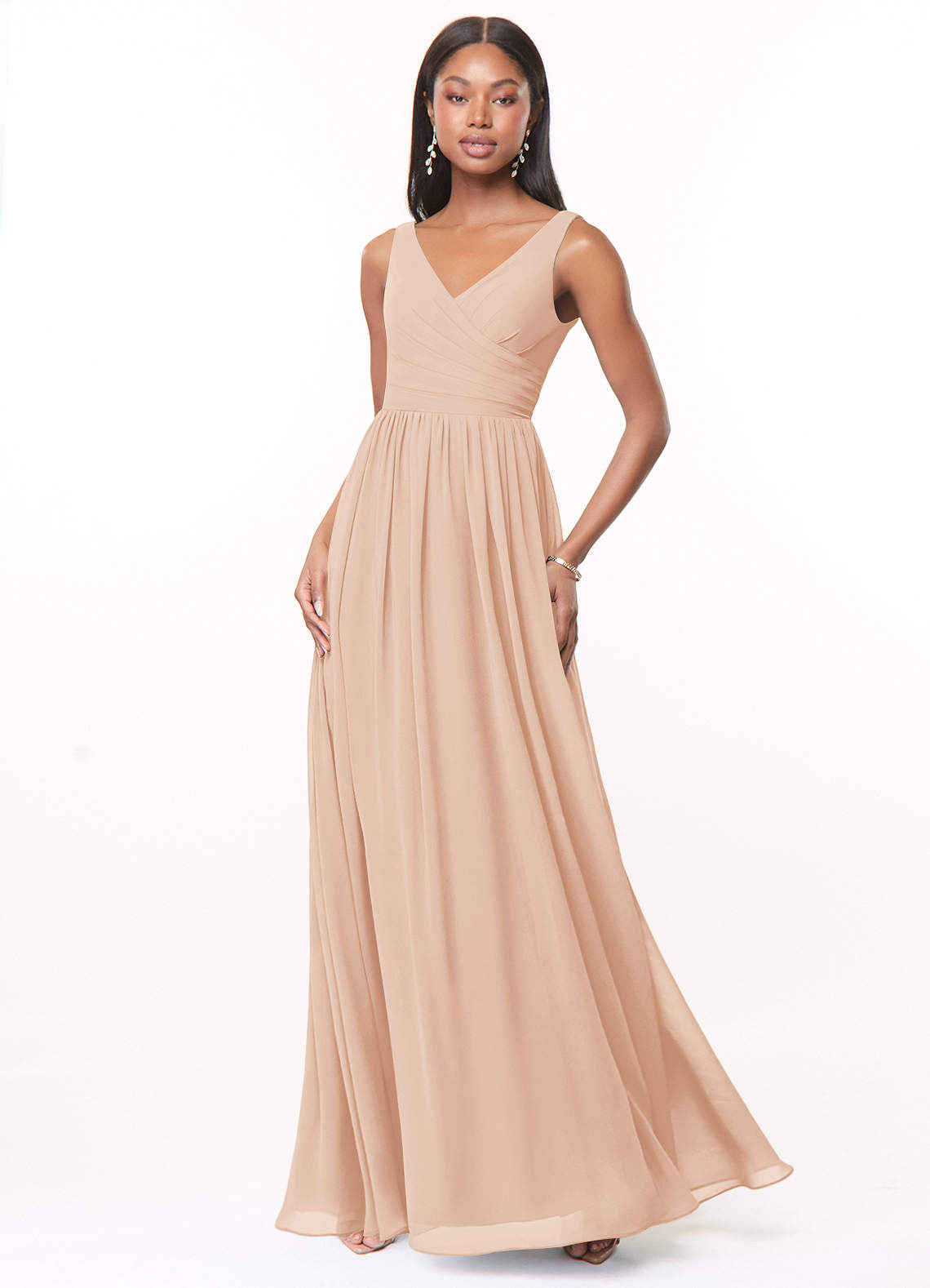 Azazie Keyla Bridesmaid Dresses English Rose A-Line V-Neck Pleated Chiffon Dress image1