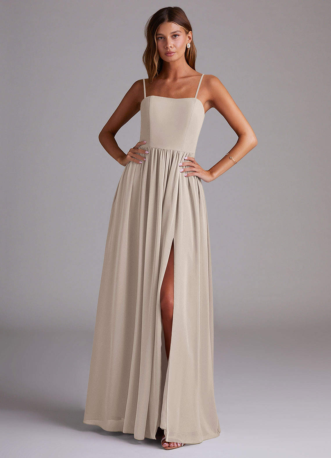 Azazie Calianna Bridesmaid Dresses Frost A-Line Off the Shoulder Chiffon Convertible Dress image1
