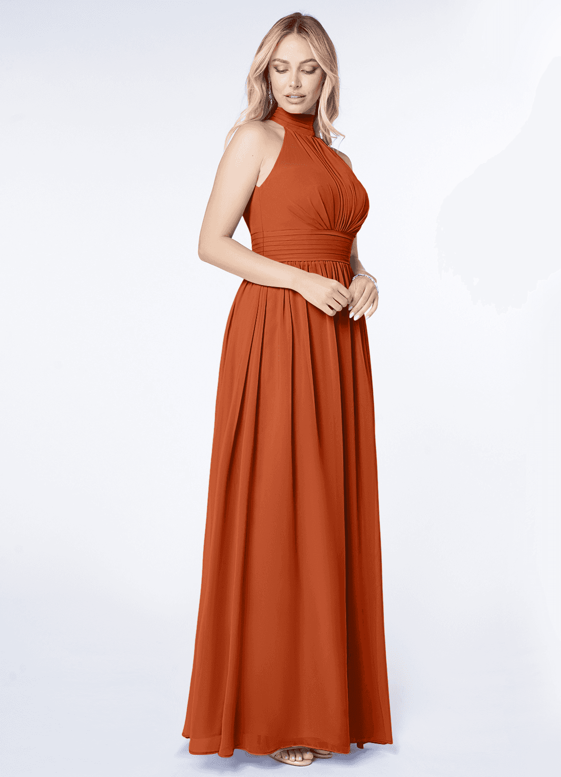 Azazie Iman At-home Try On Dresses Dusty Blue A-Line A-Line Ruched Chiffon Dress image2