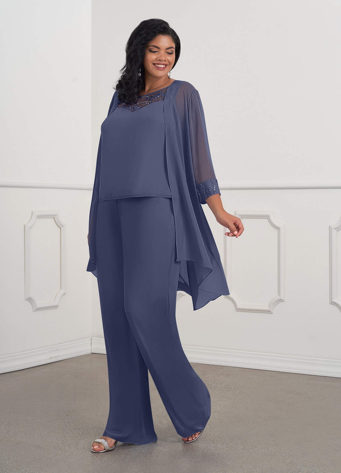 Azazie Maura Mother of the Bride Dresses Stormy Jumpsuit/Pantsuit Sequins Chiffon Dress image2