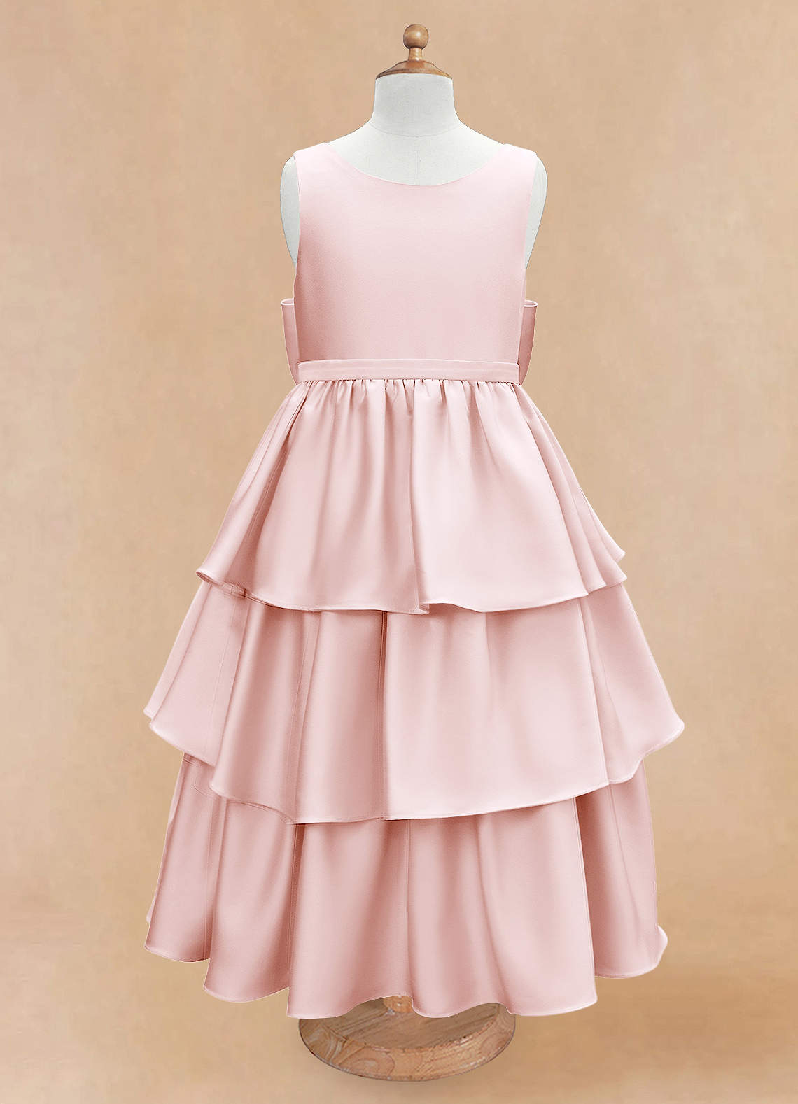 Azazie Margie Flower Girl Dresses Blushing Pink A-Line Bow Stretch Satin Dress image3