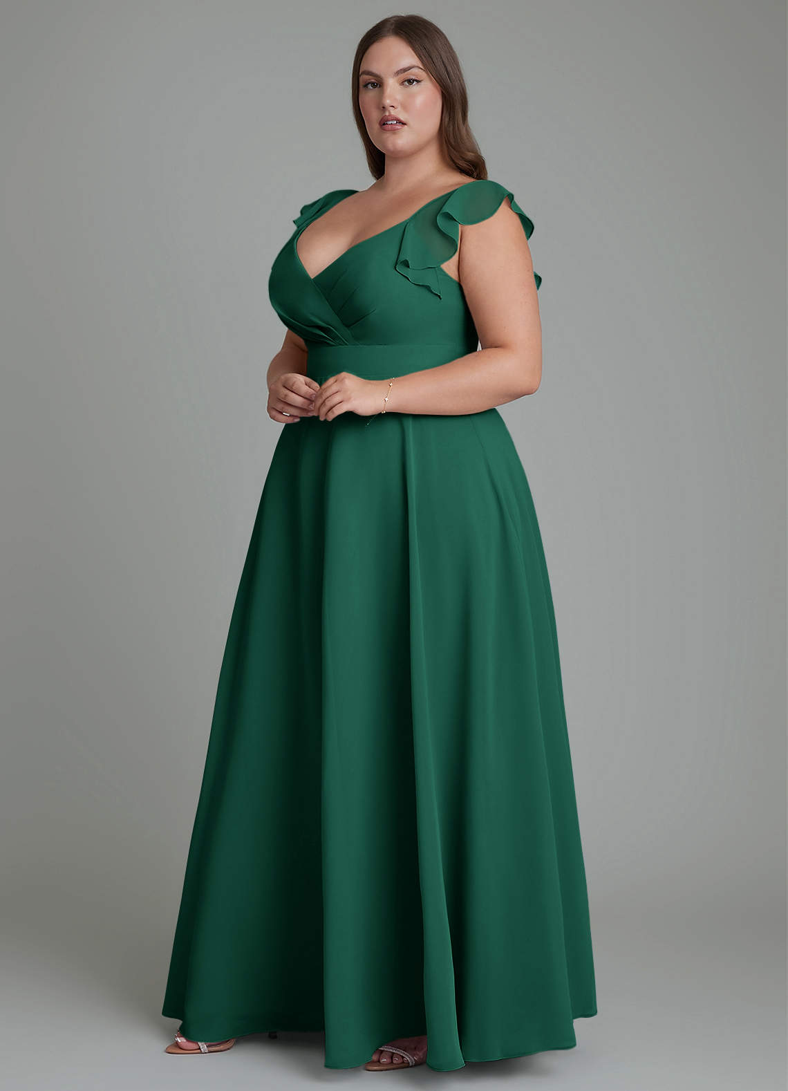 Azazie Leilani At-home Try On Dresses Emerald A-Line Pleated Chiffon Dress image8