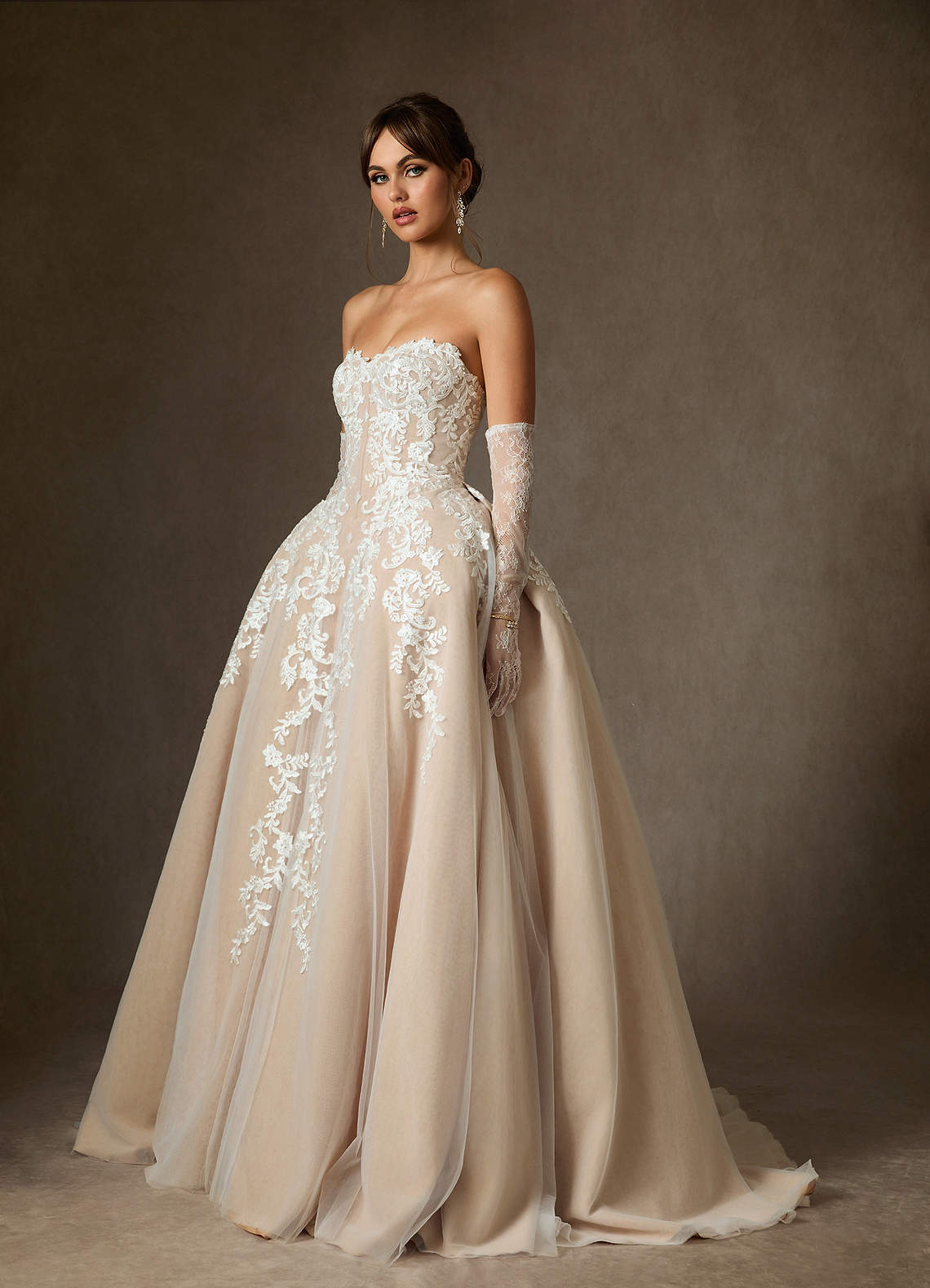 Azazie Sonnet Wedding Dresses Diamond White Champagne Ball-Gown Strapless Lace Dress image3