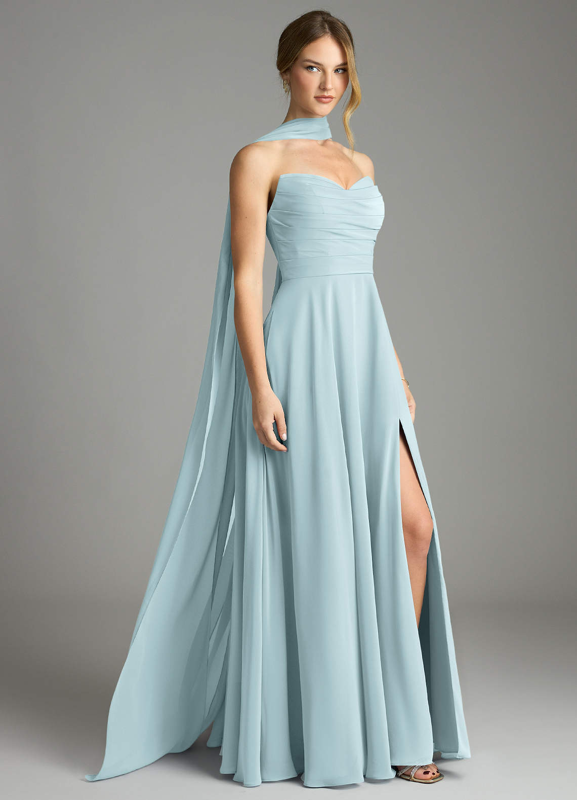 Azazie Ayla Abiti da Damigella Abito A-Line in Chiffon Scollo a Cuore Nebbia image1