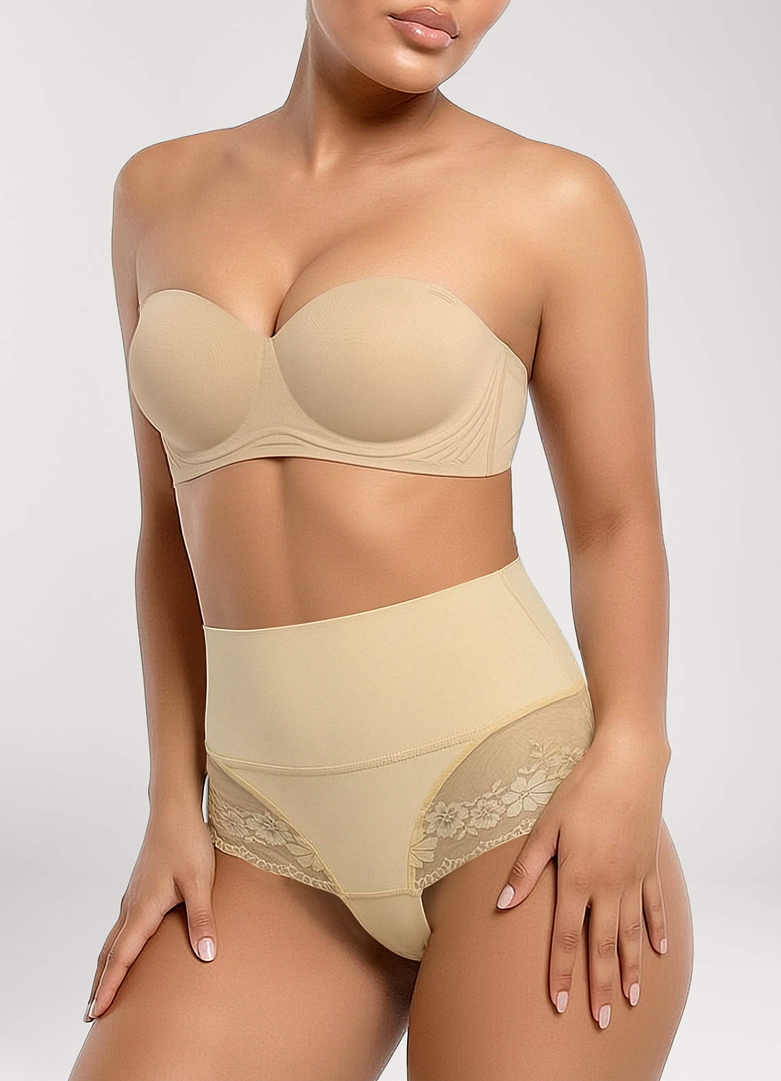 front High Waist Tummy Control Lace Panel Briefs
