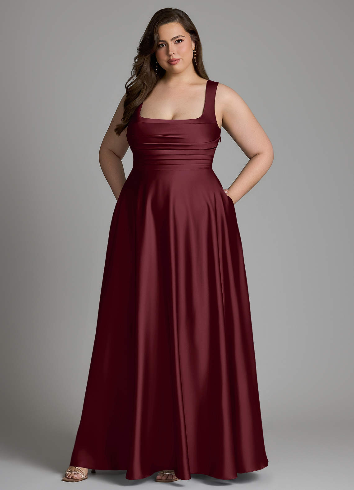Azazie Azaria Bridesmaid Dresses Cabernet A-Line Corset Stretch Satin Dress image8