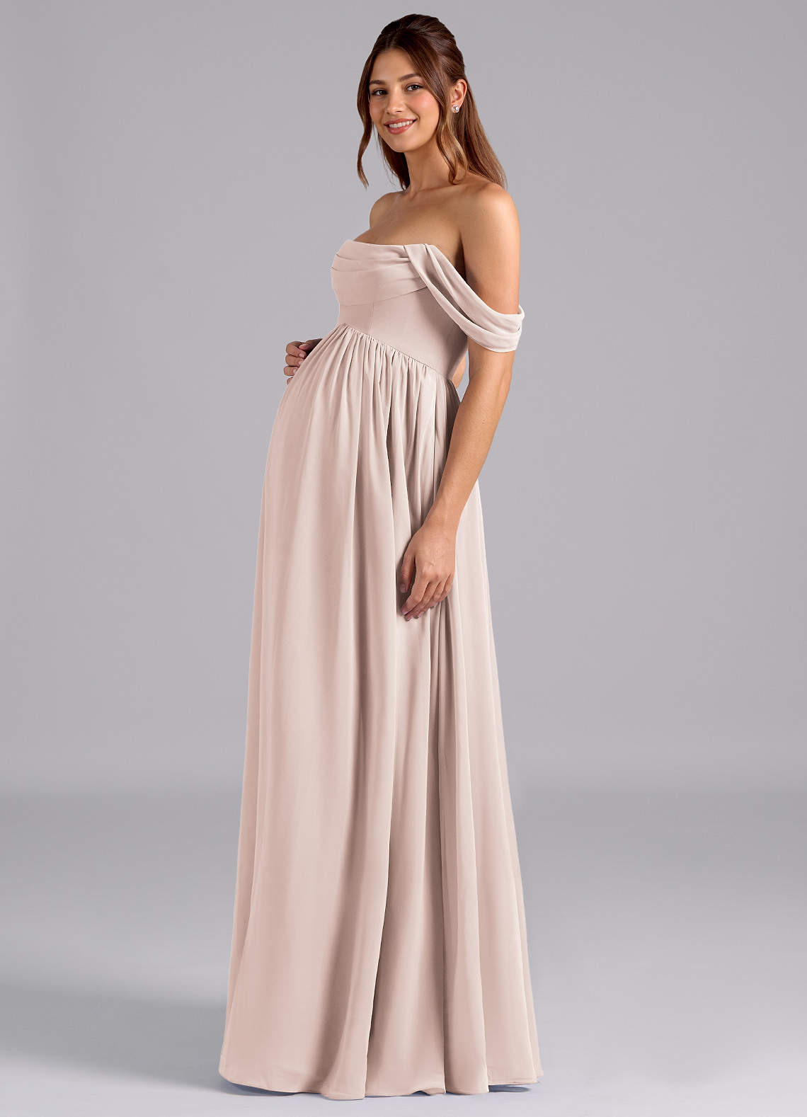 Azazie Saige Maternity Bridesmaid Dresses A-Line Pleated Chiffon Floor-Length Dress image4