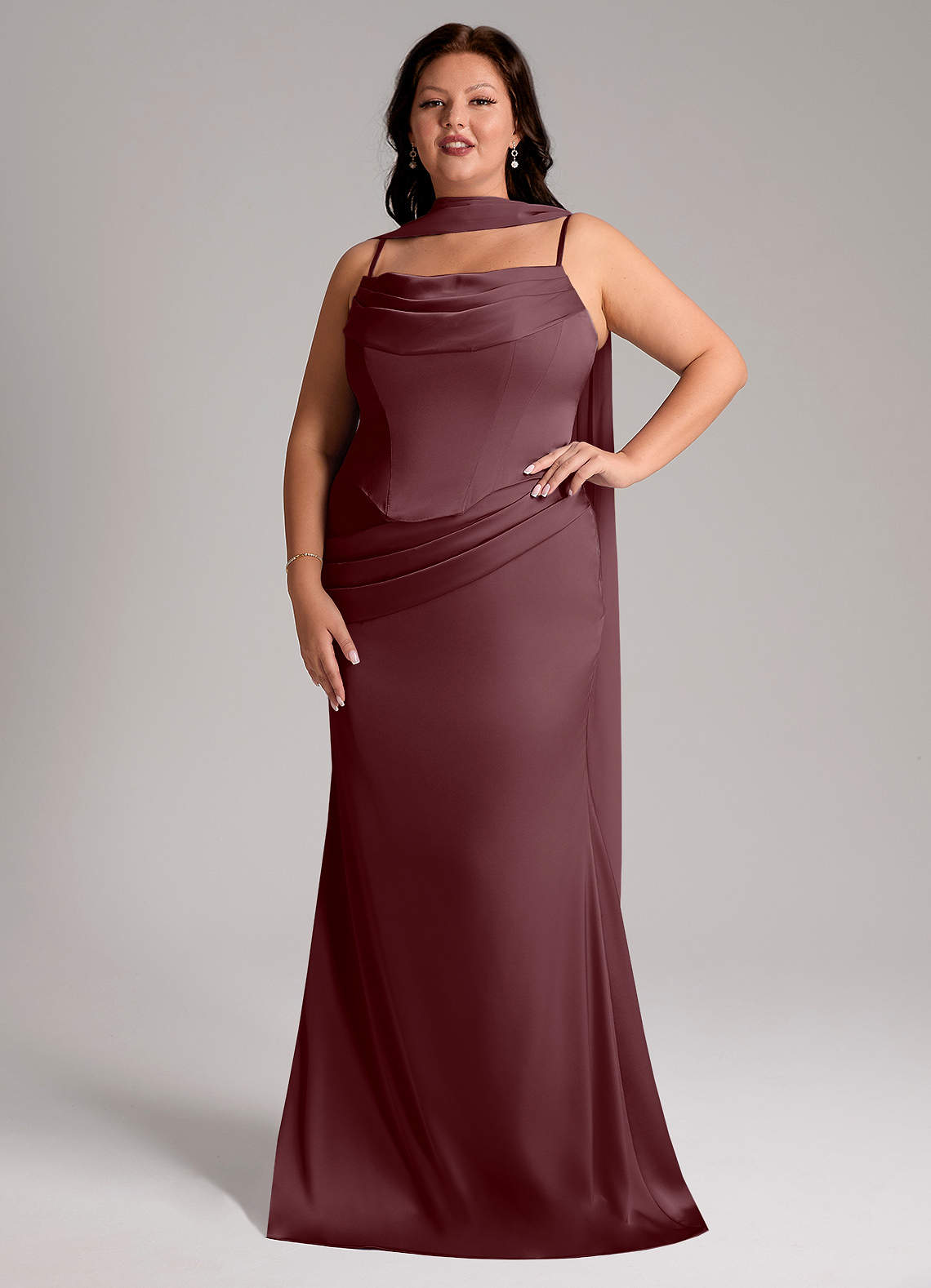 Azazie Sorrel Bridesmaid Dresses Sangria Mermaid Strapless Stretch Satin Convertible Dress image1