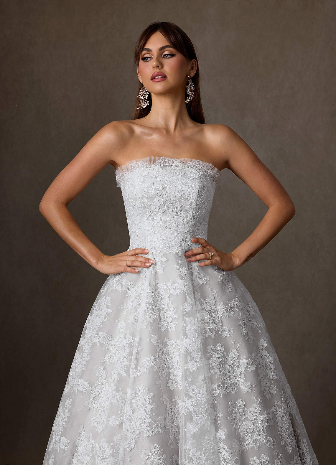 Azazie Hinata Wedding Dresses Diamond White Ball-Gown Strapless Lace Dress image7