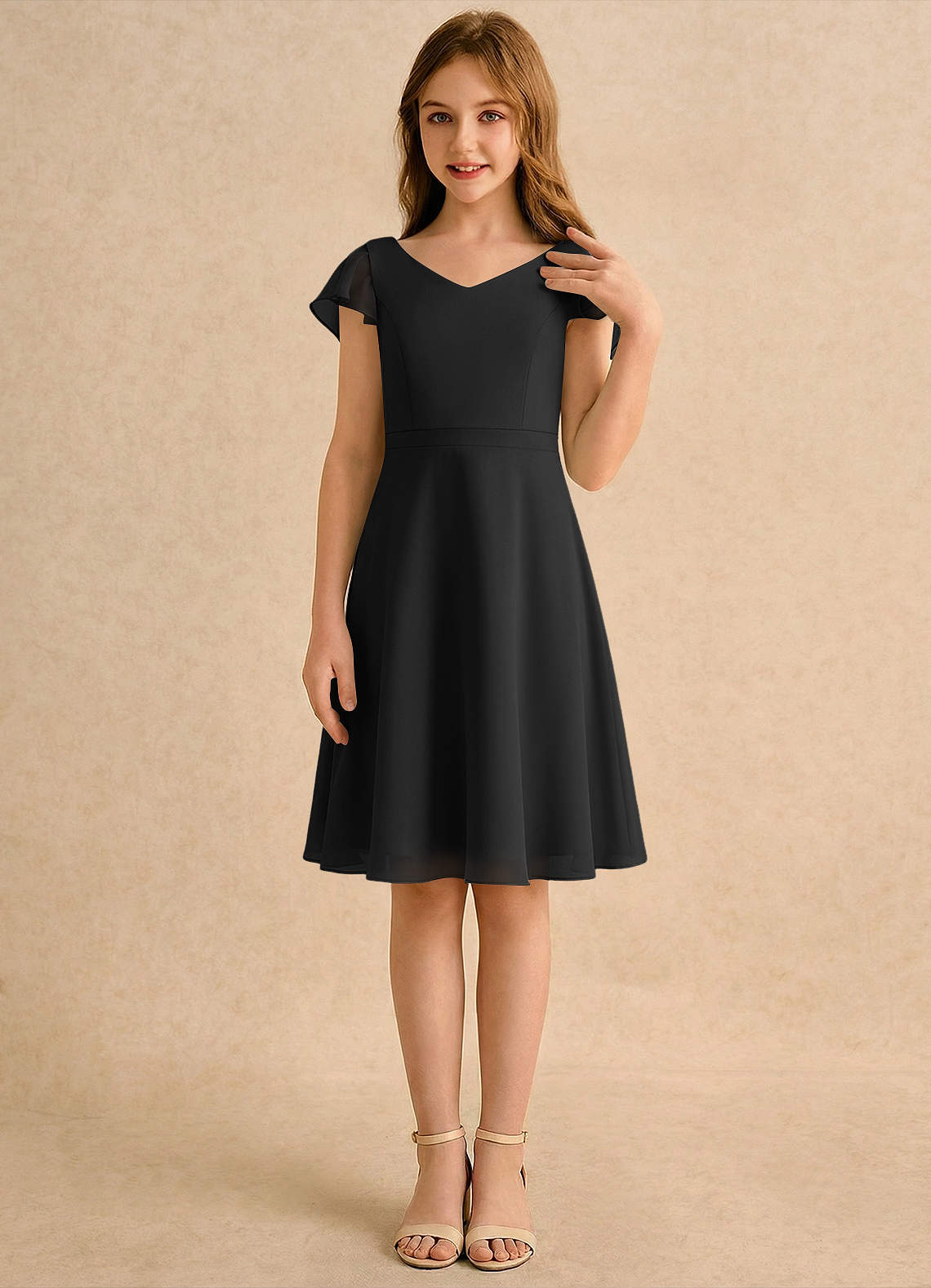 Azazie Narin Girls Formal Flower Girl Klänningar Klä A-Line i Chiffong med ärmar image3
