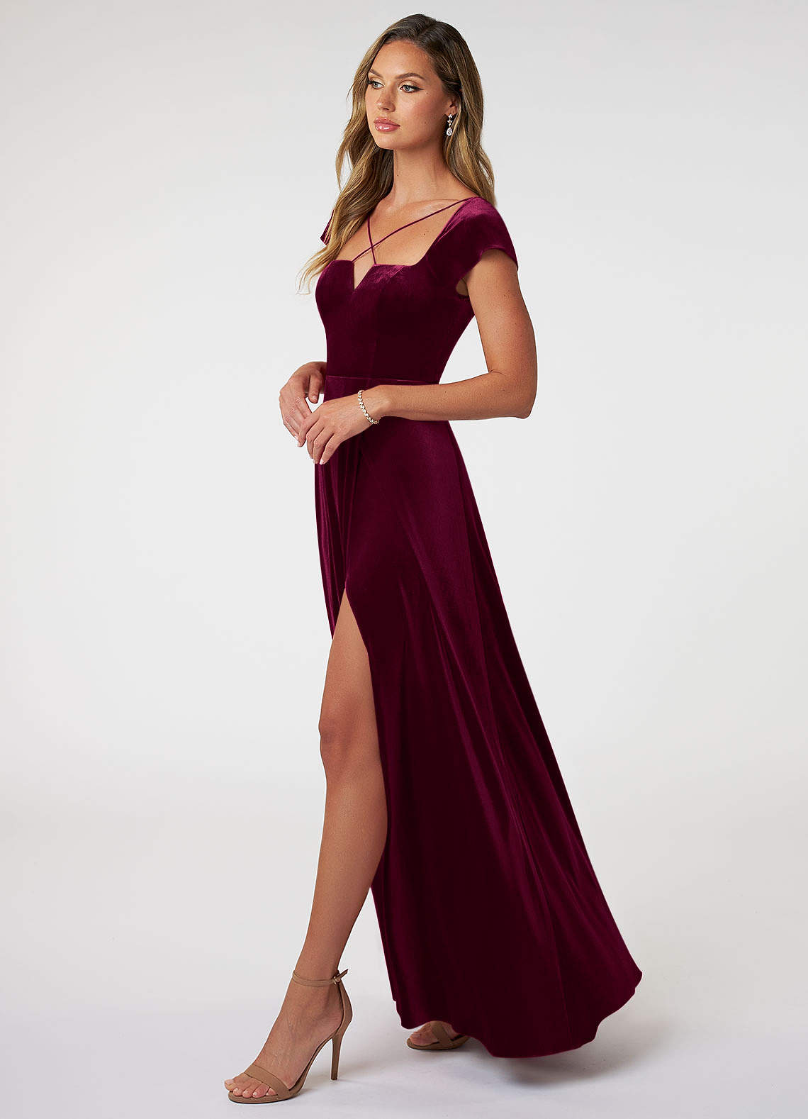 Mermaid Long Velvet Dresses with Beauta Neckline Cabernet Plus Size main image 0
