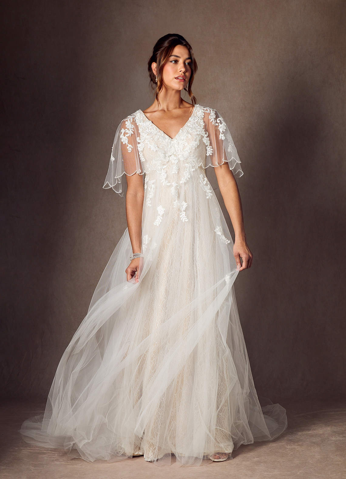 Azazie Renesmee Wedding Dresses Diamond White Champagne A-Line Sequins Tulle Dress image2