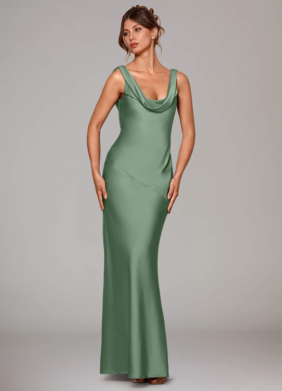 Azazie Rylina Bridesmaid Dresses Matcha Mermaid Stretch Satin Dress image2