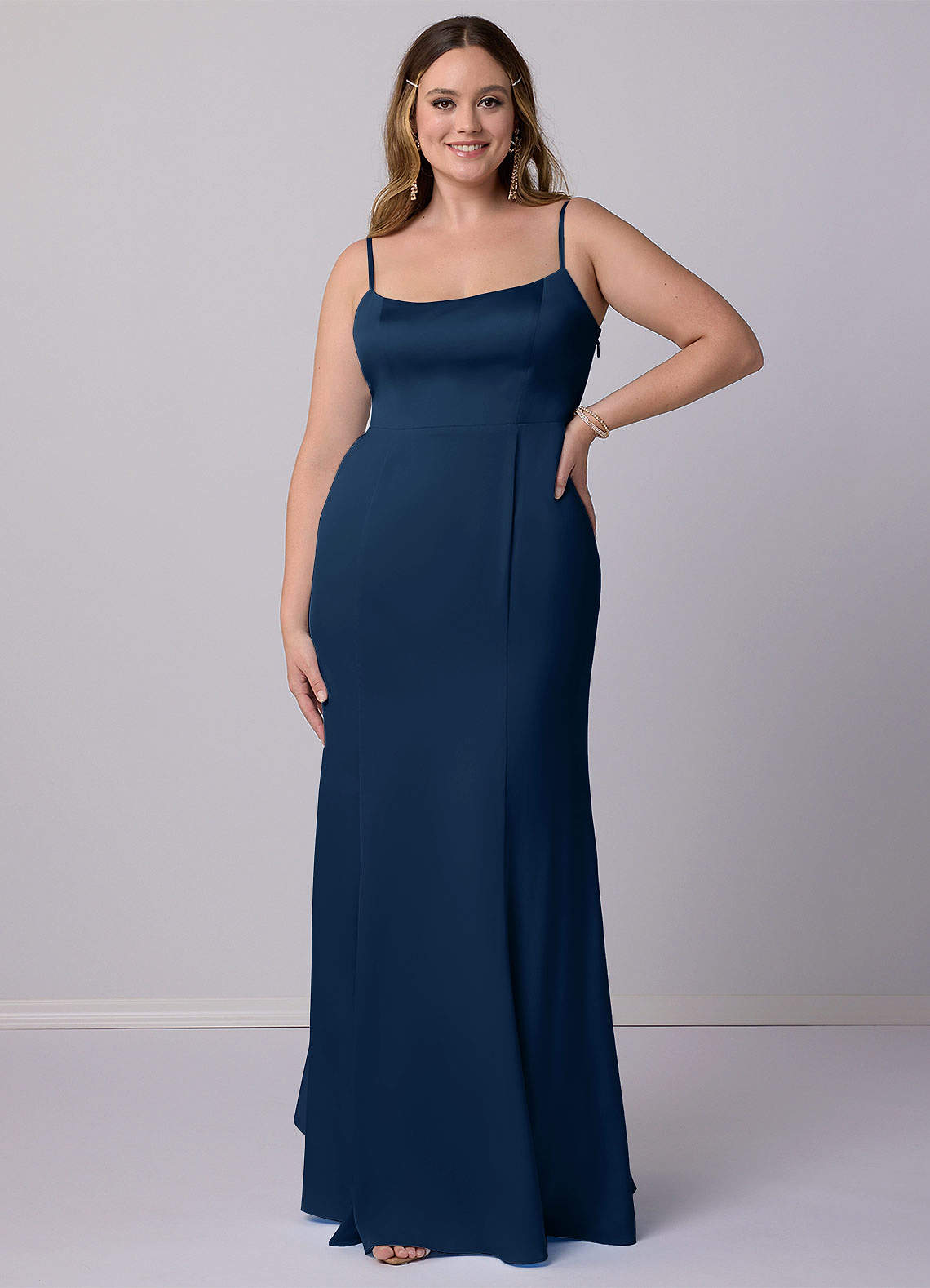 Barbie ♥ Azazie Bridesmaid Dresses Dark Navy Mermaid Bow Stretch Satin Dress image8