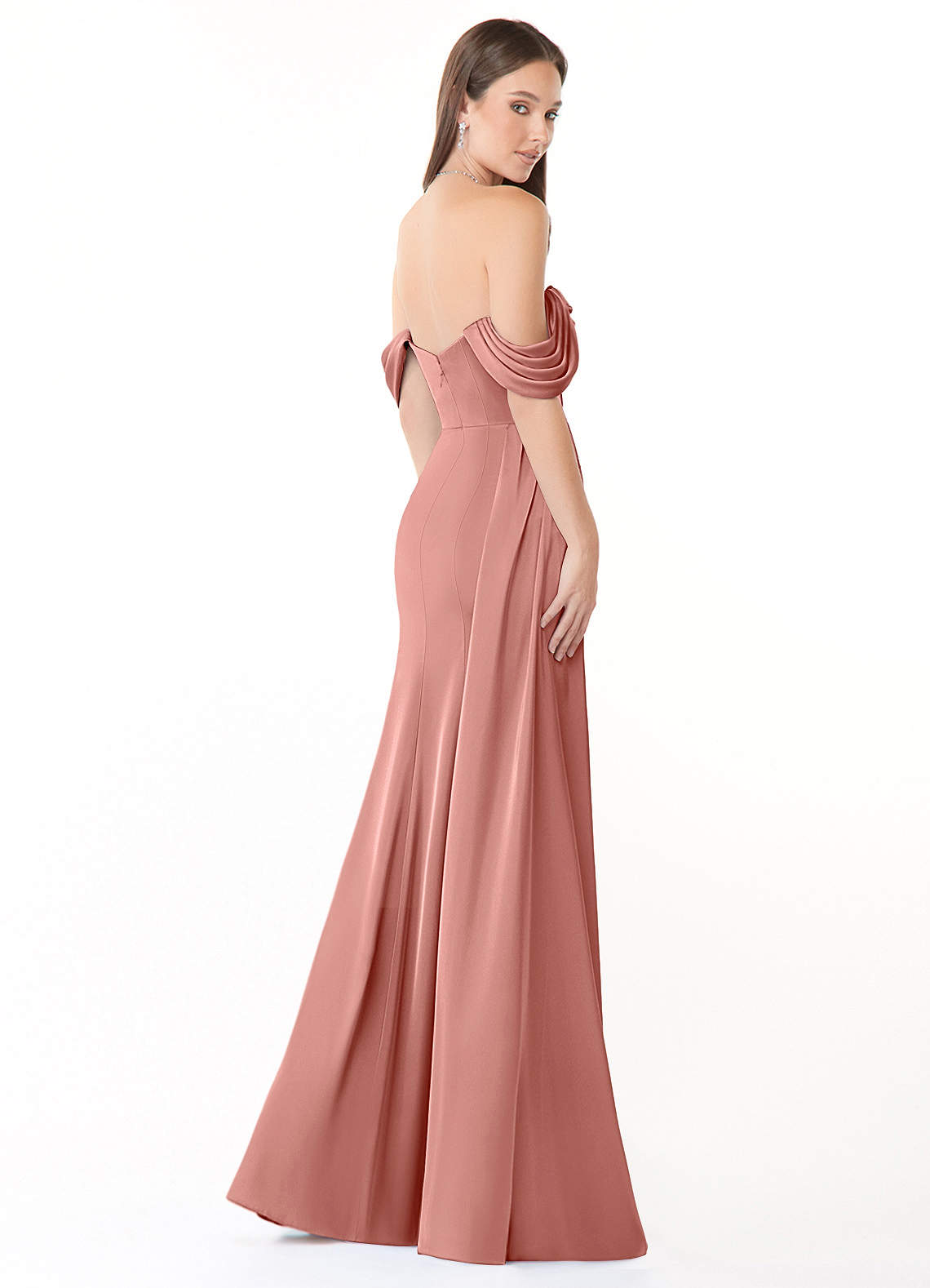 Azazie Amyra Vestidos de damas de honor Vestido de Rosetón de Satén Elástico de Corte Sirena Convertible con Vestidos sin tirantes image4