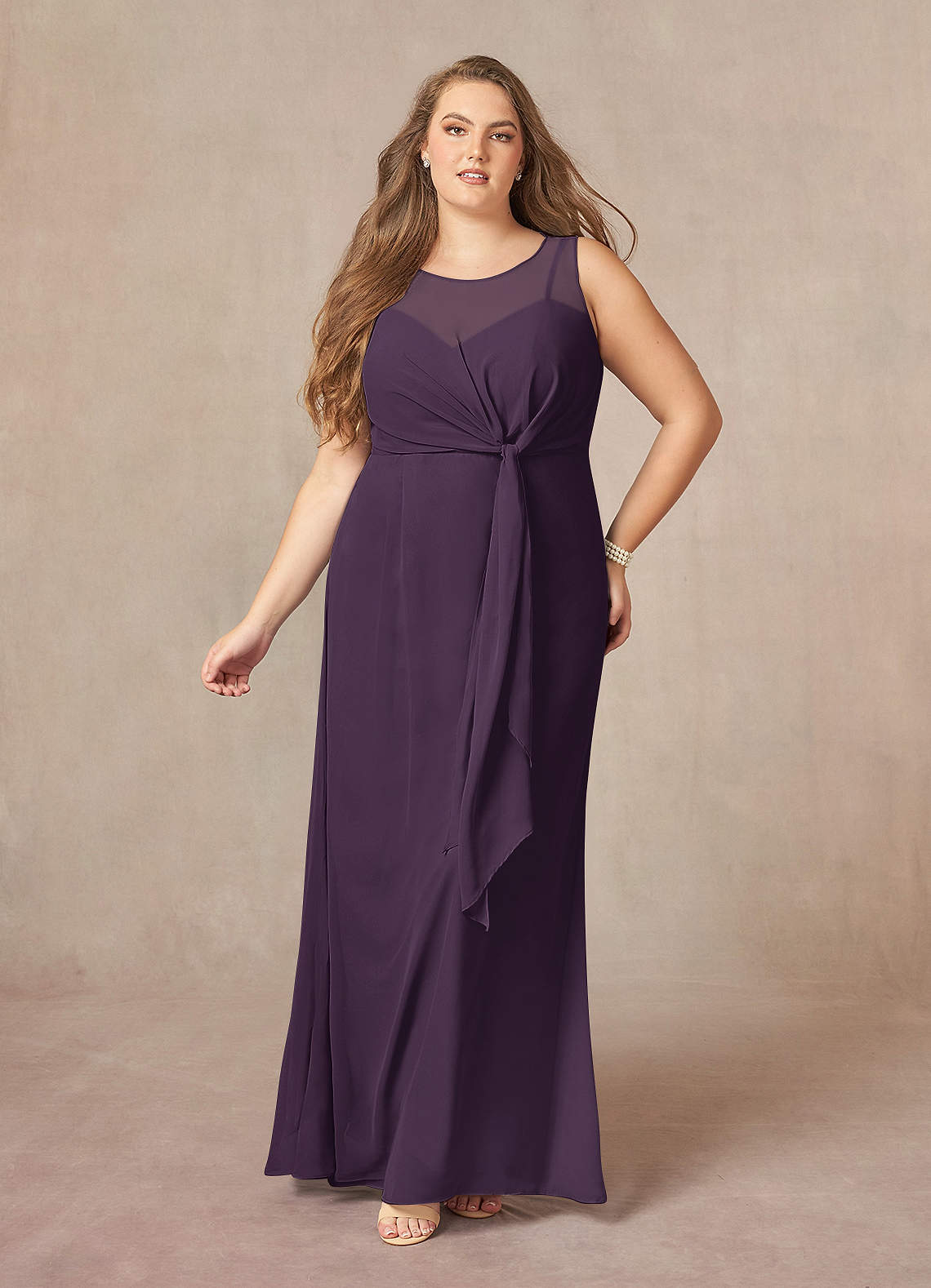 Azazie Marchioness Mother of the Bride Dresses Plum A-Line Scoop Pleated Chiffon Dress image1