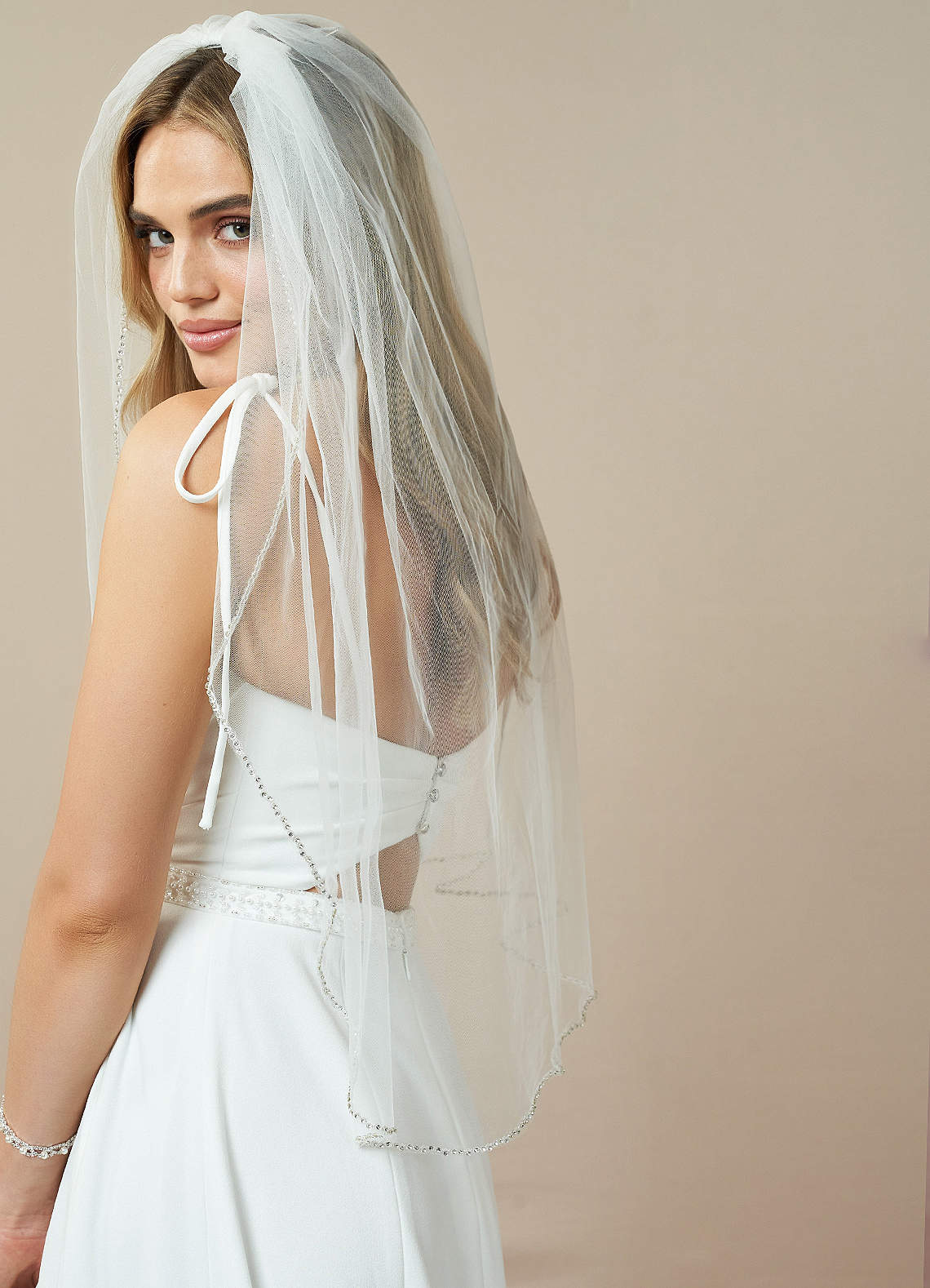 front Paula Beads Waist Length Veil
