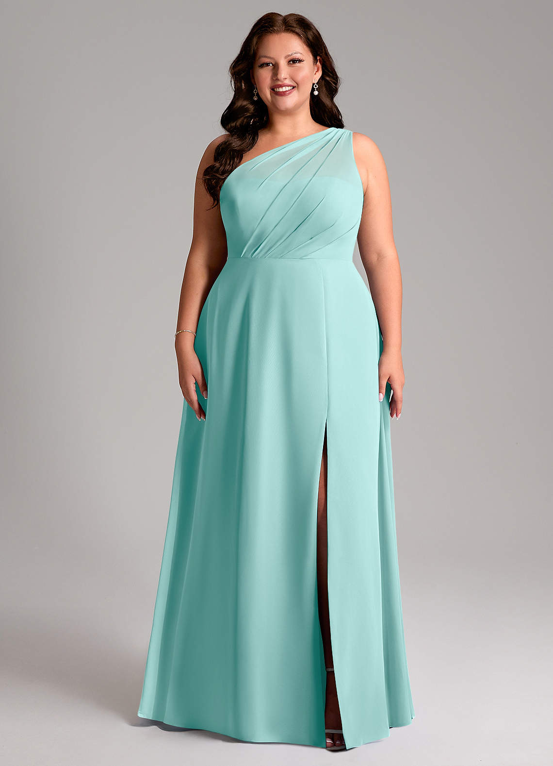 Azazie Phaedra Bridesmaid Dresses Aqua A-Line One Shoulder Chiffon Dress image1