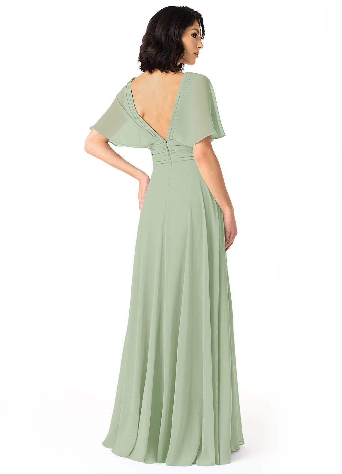 Azazie Pamela Bridesmaid Dresses Dusty Sage A-Line V-Neck Pleated Chiffon Dress image1