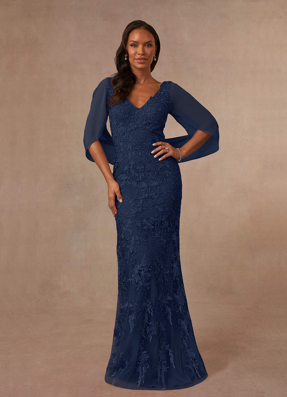 Azazie Ferris Mother of the Bride Dresses Dark Navy Sheath V-Neck Chiffon Dress image1