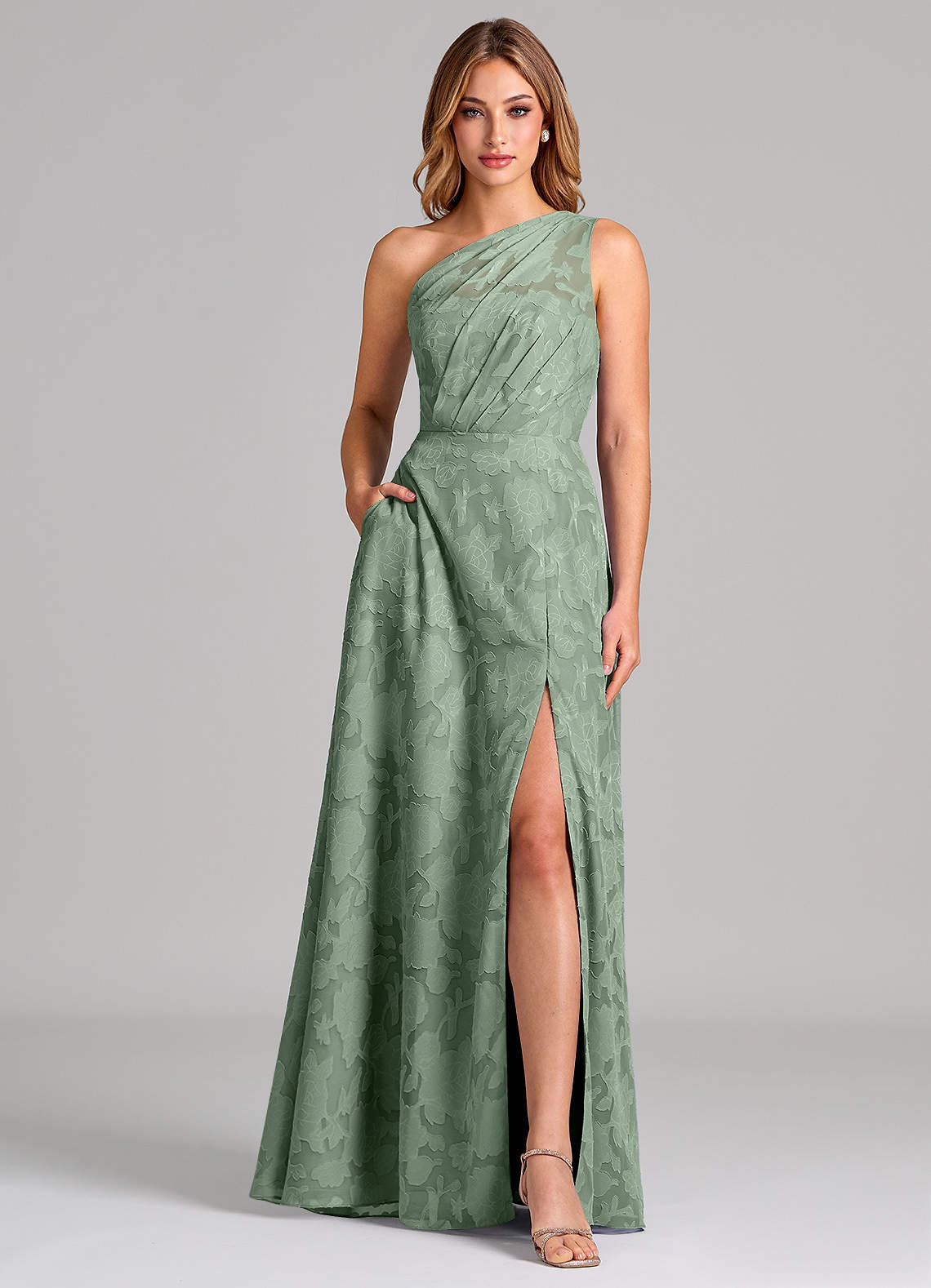 Wedding Green Floral Dress Jigsaw Eucalyptus Silk Dress Azazie Brooke  Eucalyptus Garden Floral Stretch Satin Bridesmaid Dresses Azazie UK