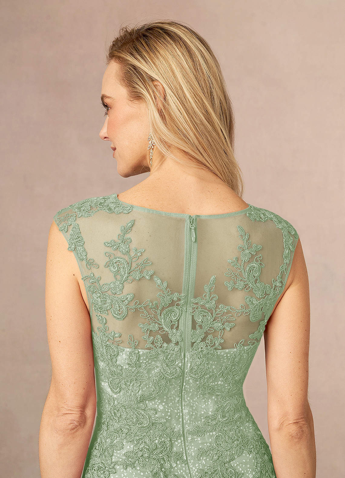 Azazie Flynn Mother of the Bride Dresses Dusty Sage A-Line Boatneck Lace Tulle Dress image4