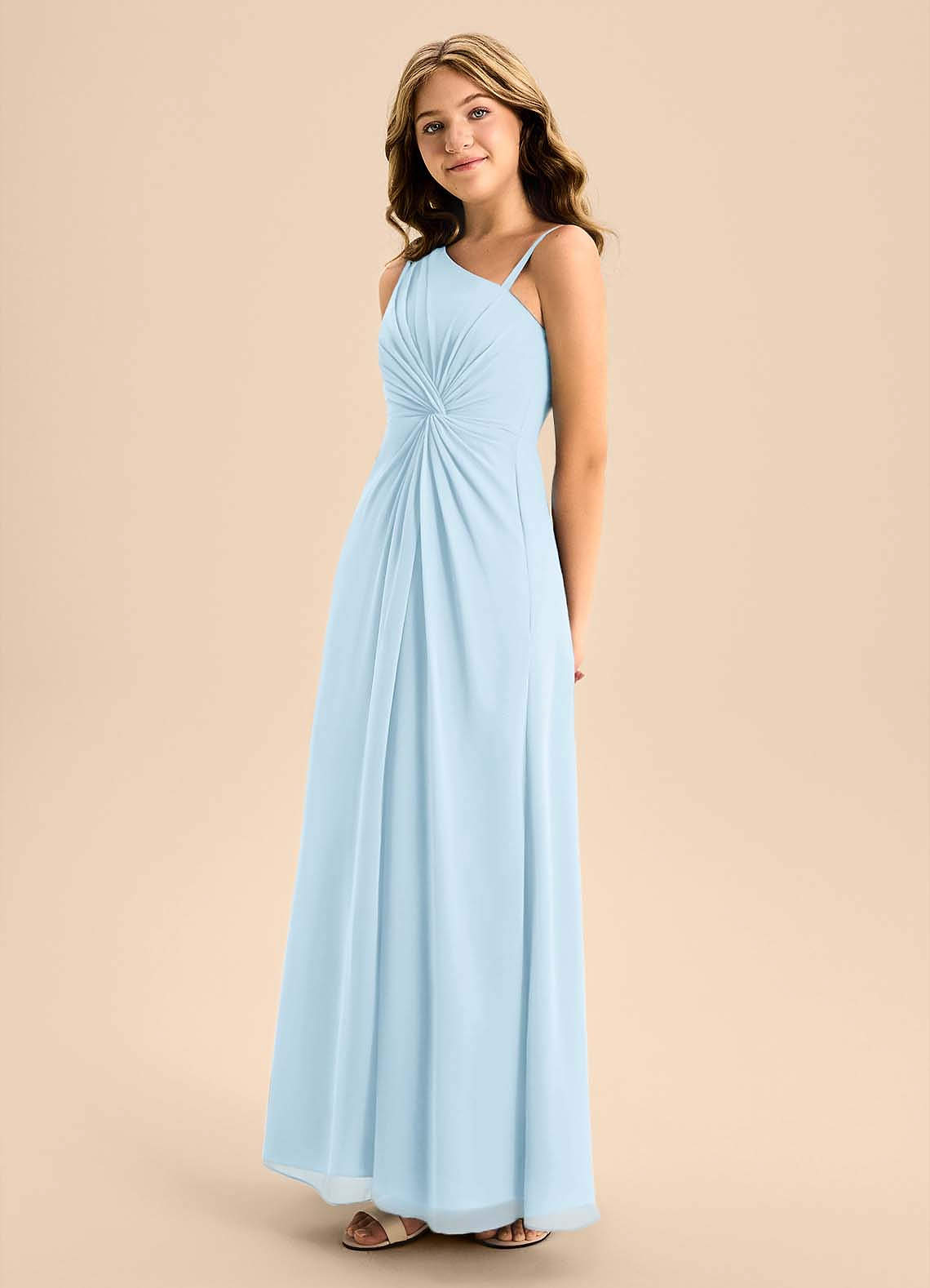 Azazie Brooke Junior Sky Blue A-Line Side Slit Chiffon Dress image5