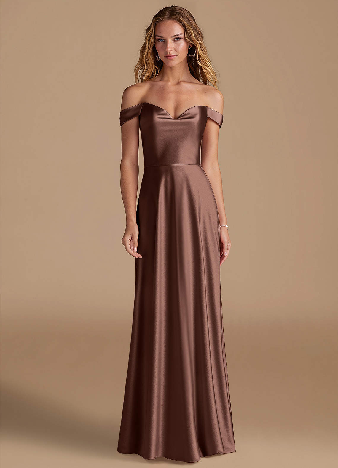 Azazie Jackalin Ready to Ship Espresso Metallic Satin Bridesmaid