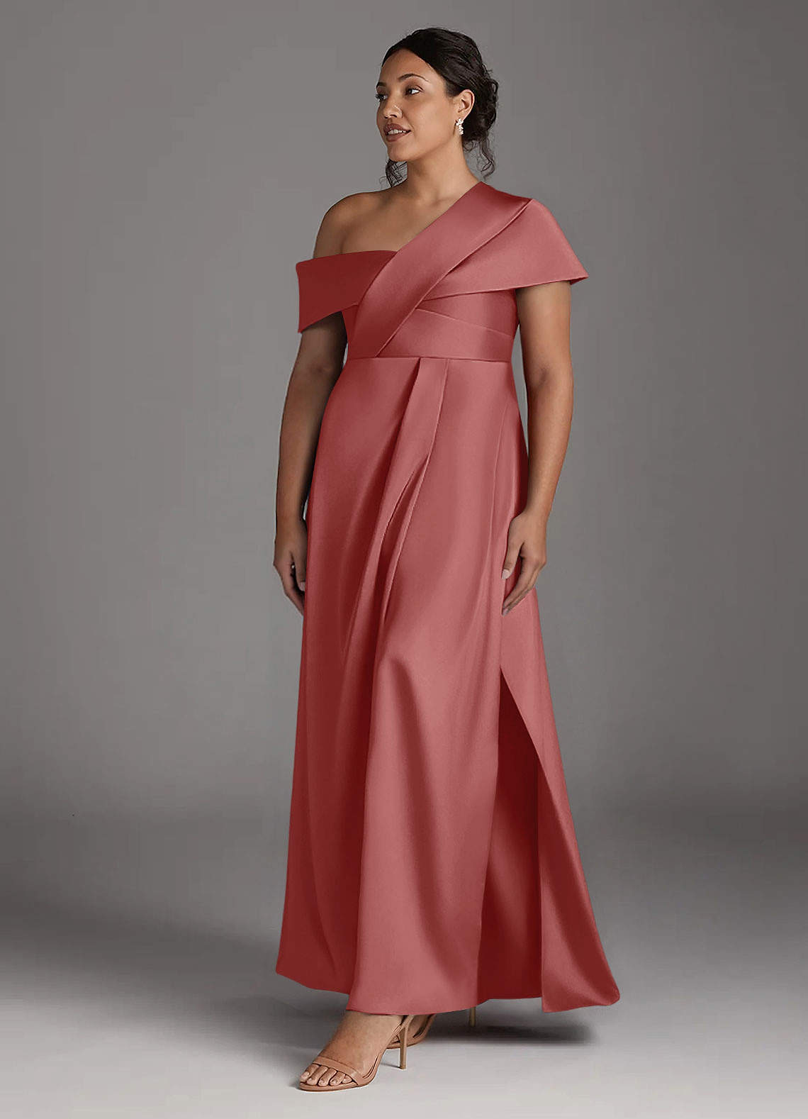 Azazie Milton Mother of the Bride Dresses Antique Rose A-Line Pleated Stretch Satin Dress image10