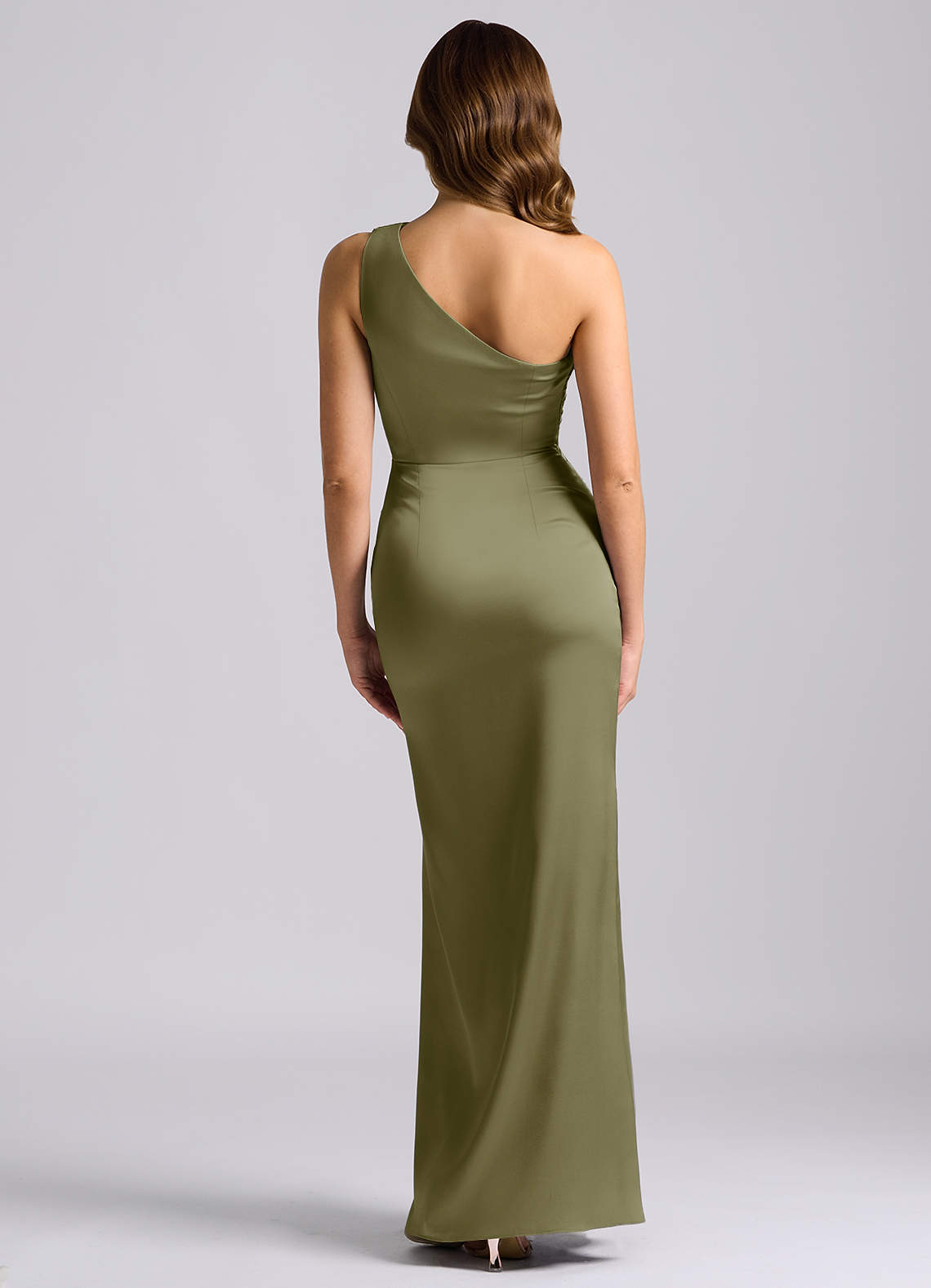 Azazie Akilah Jurken voor bruidsmeisjes Jurk van Stretch Satijn met Zeemeermin One-Shoulder Pistache image1