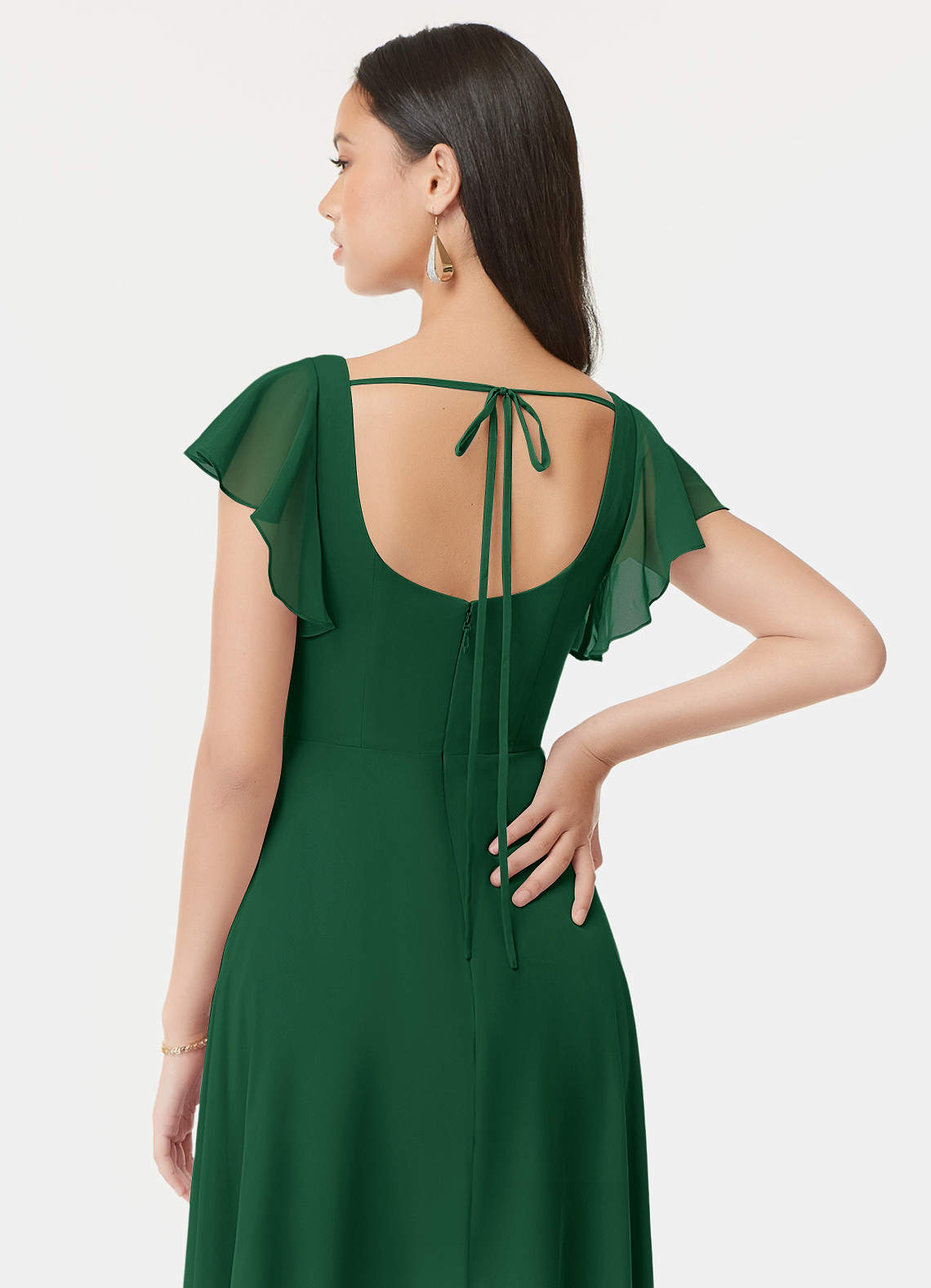 Azazie Bondi Bridesmaid Dresses Dark Green A-Line Ruffled Chiffon Dress image2