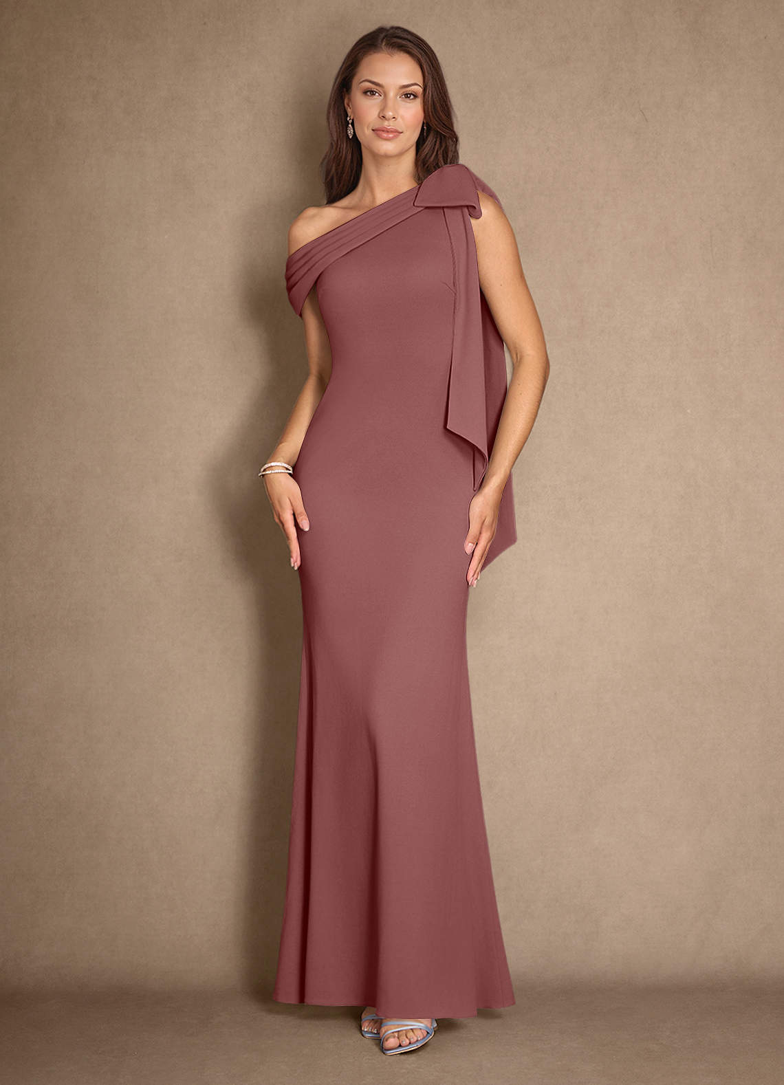 Azazie Myers Mother of the Bride Dresses Desert Rose Mermaid Pleated Stretch Crepe Dress image1