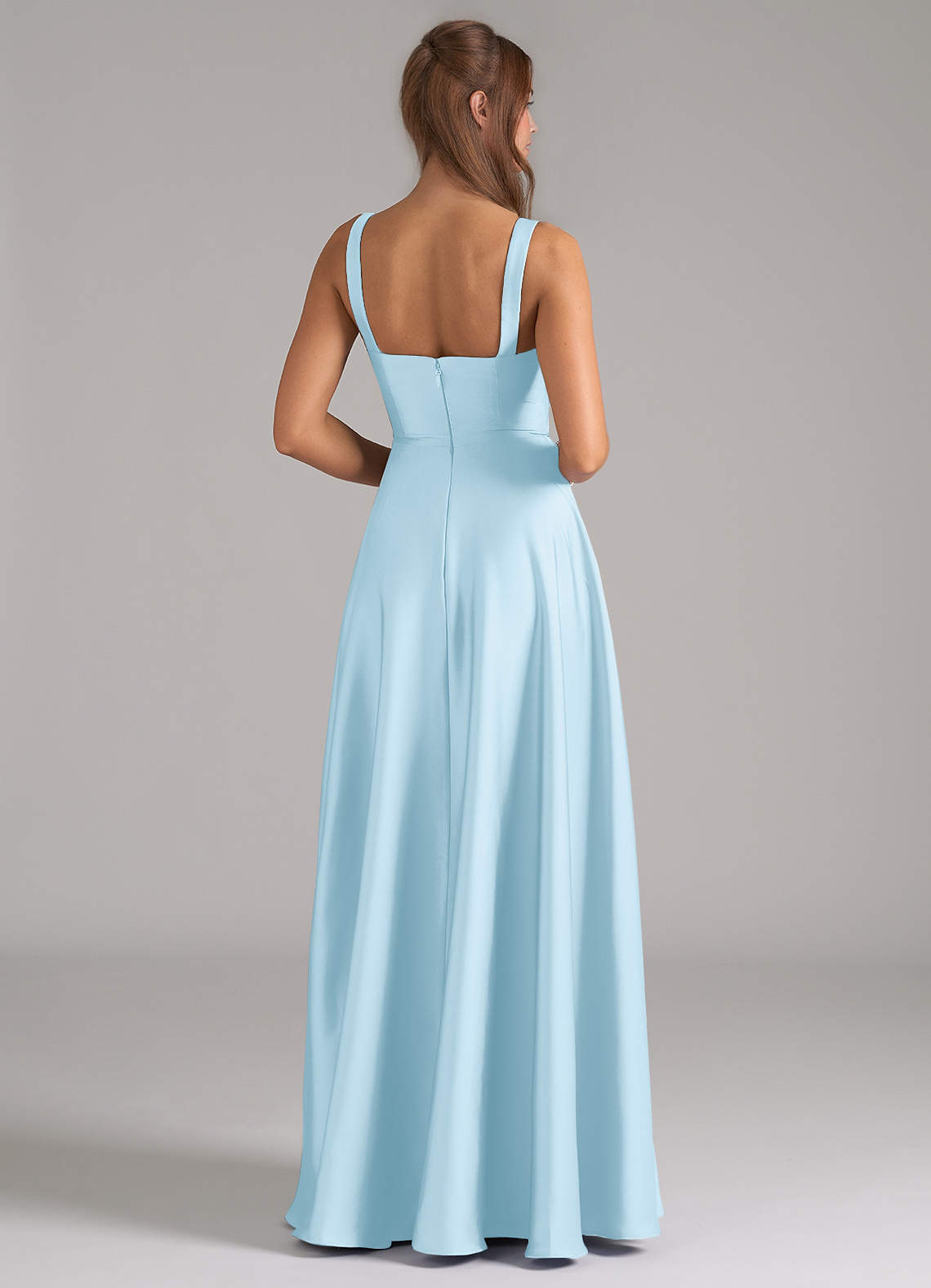 Azazie Shaude Bridesmaid Dresses Sky Blue A-Line Pleated Stretch Satin Dress image5