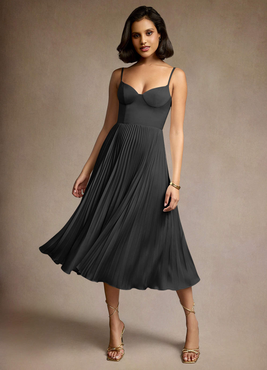 Dulcie Eucalyptus Pleated Midi Dress Ready to Ship | Azazie CA