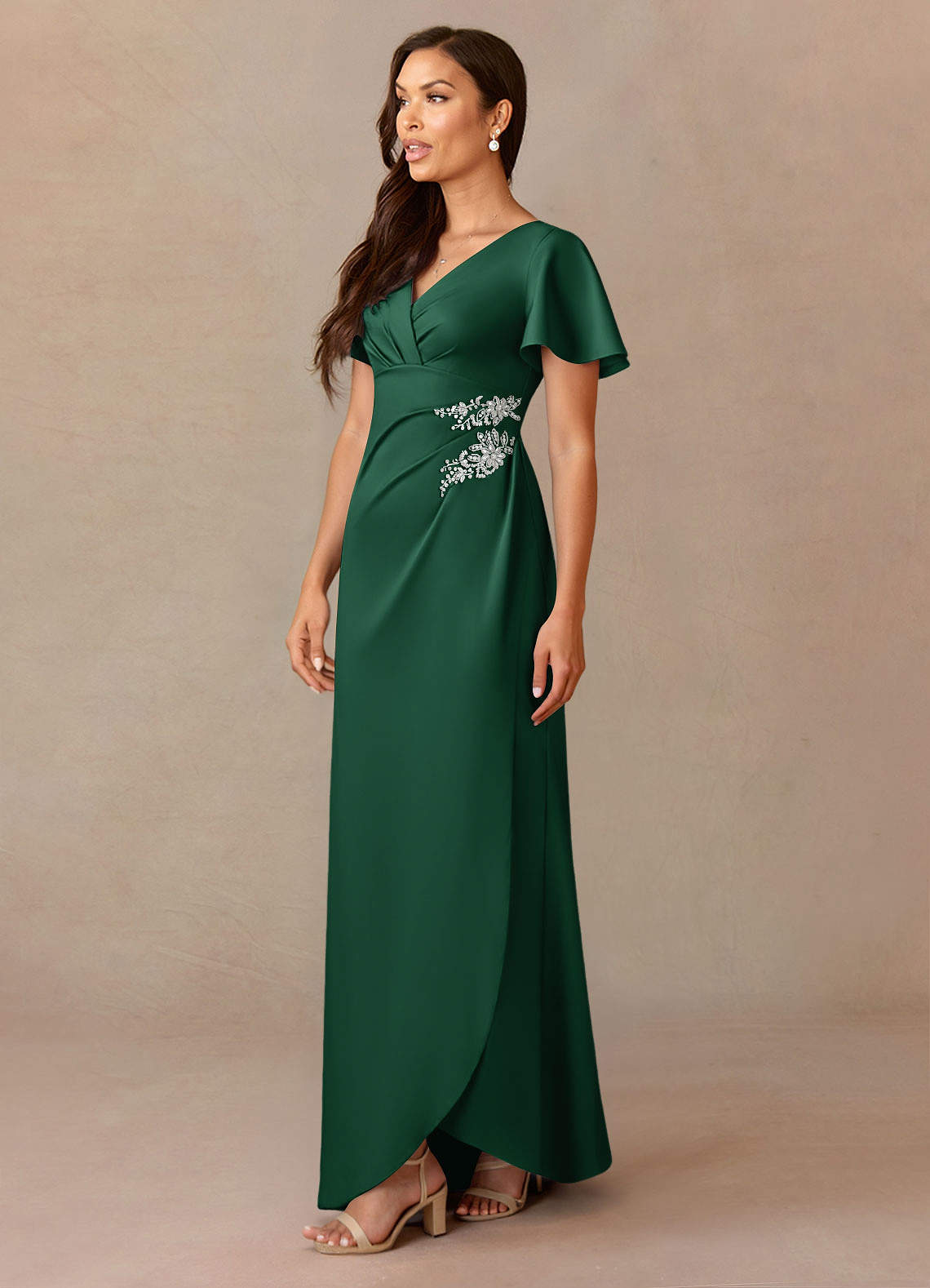 Azazie Robins vestidos de madre de la novia Vestido de Verde Oscuro de Satén Elástico de Corte En A con Plisado image2